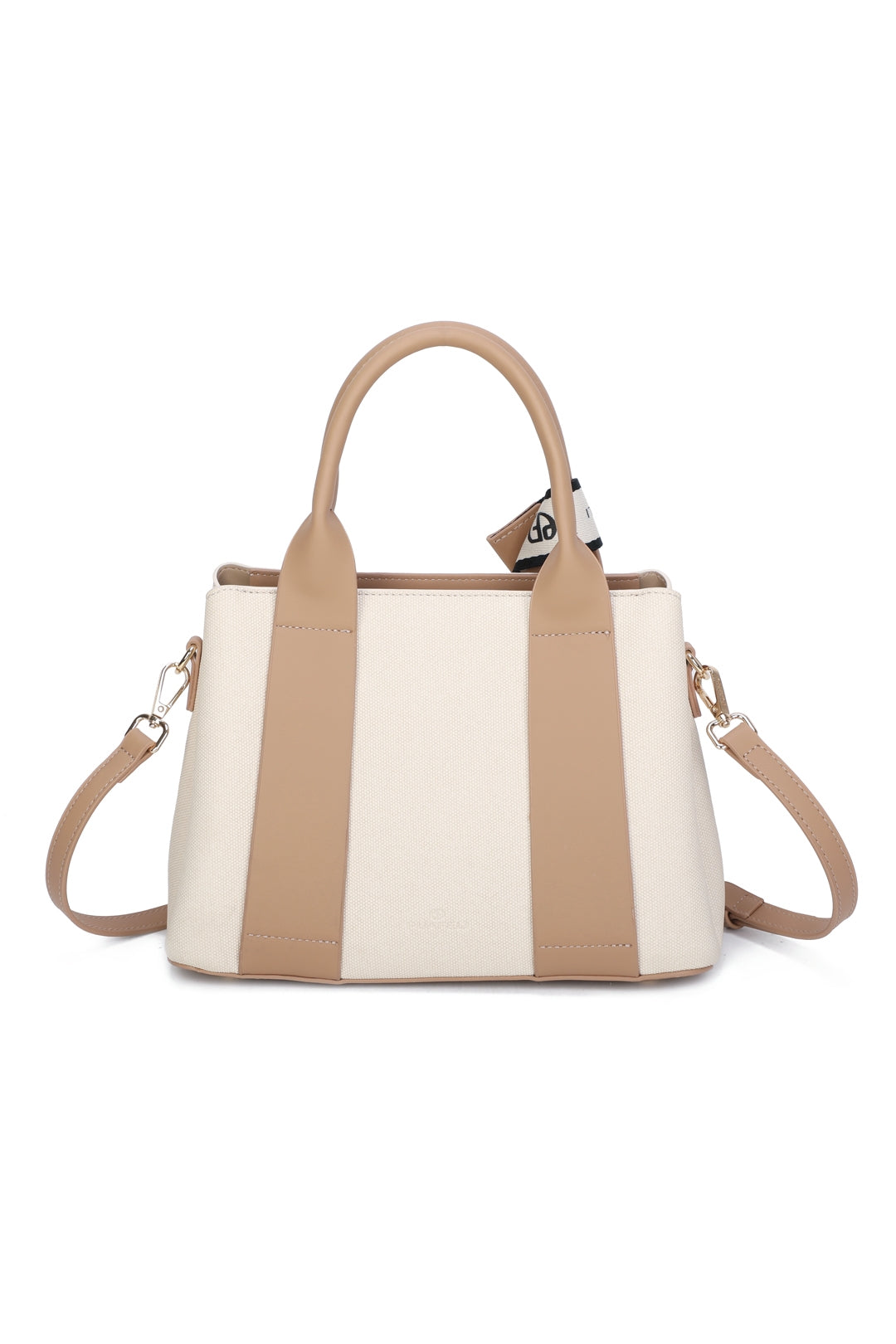 Mori PU Leather Triple Compartment Structured Canvas Top-Handle Tote Bag - RY250972