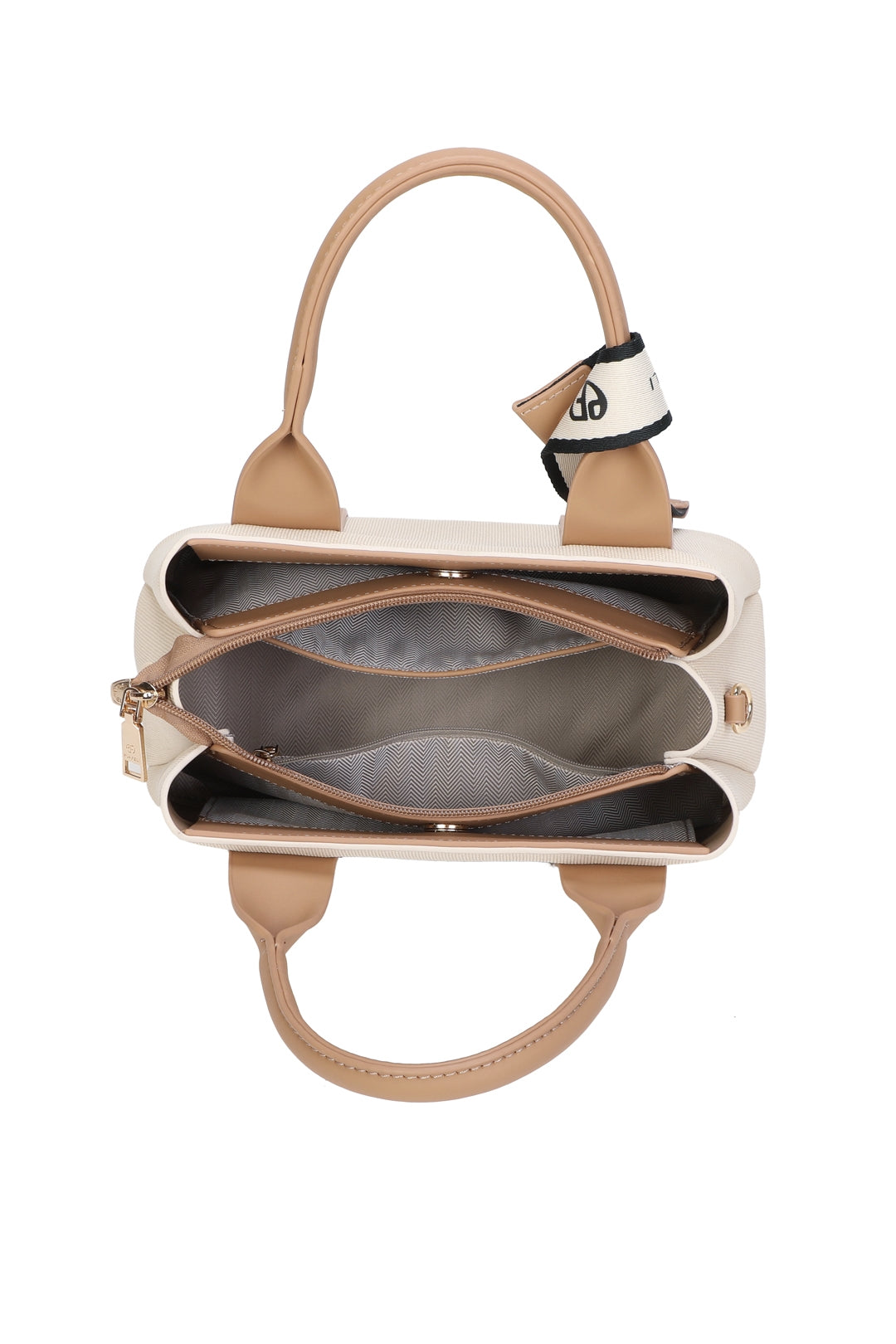 Mori PU Leather Triple Compartment Structured Canvas Top-Handle Tote Bag - RY250972