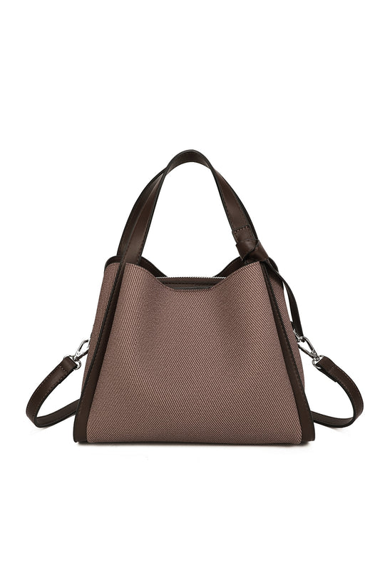 Meridian Triple Compartment Canvas PU Leather Top Handle Bag - RB250951