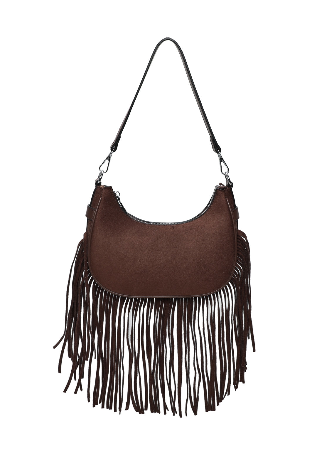 Mesa Suede Fringe Tassel Shoulder Hobo Bag With Removable strap - RX250931