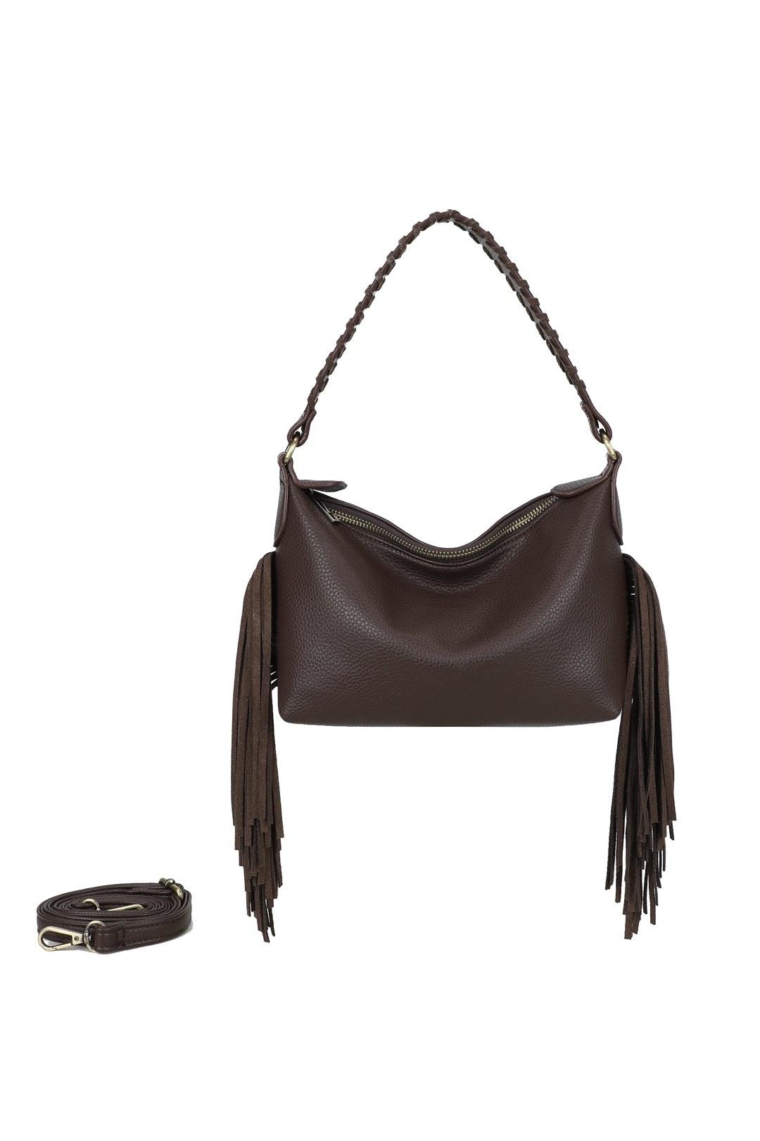 Lioren Suede PU Leather Small Crossbody Fringe Hobo Bag - RJ250975