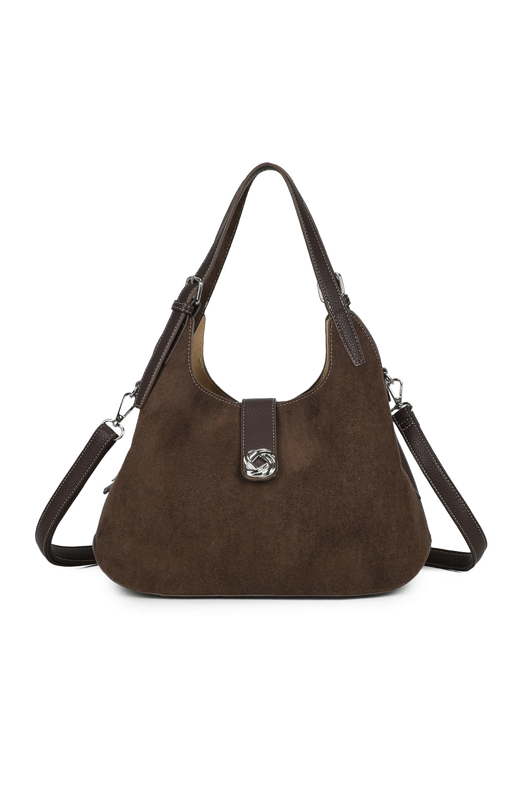 Caly Suede Tri-Compartments Top Handbag Hobo Bag with Detachable Strap - RJ250972