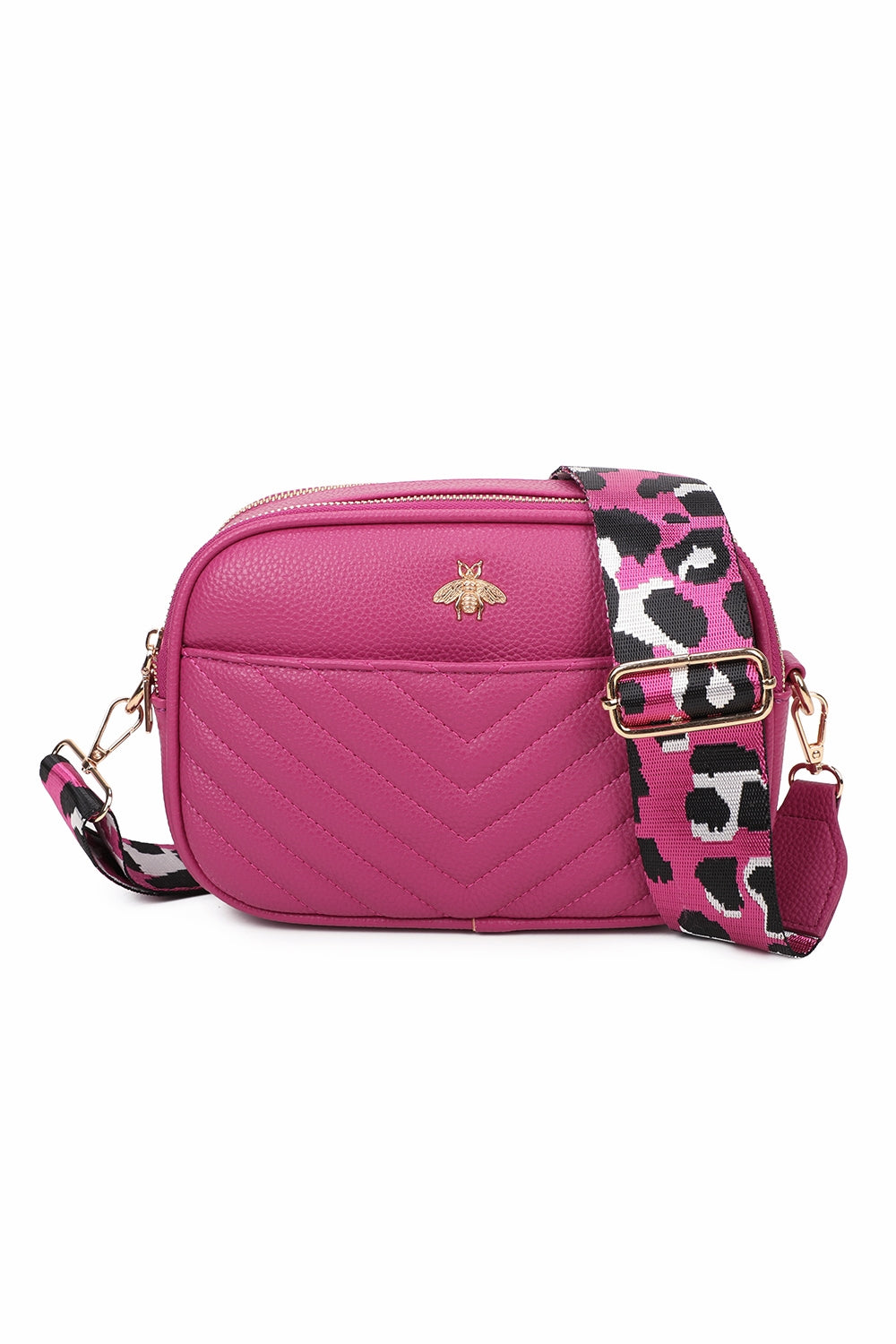 Bee Badge Quilted Double Zipper Compartment Tassel Crossbody Handbag - RW250451