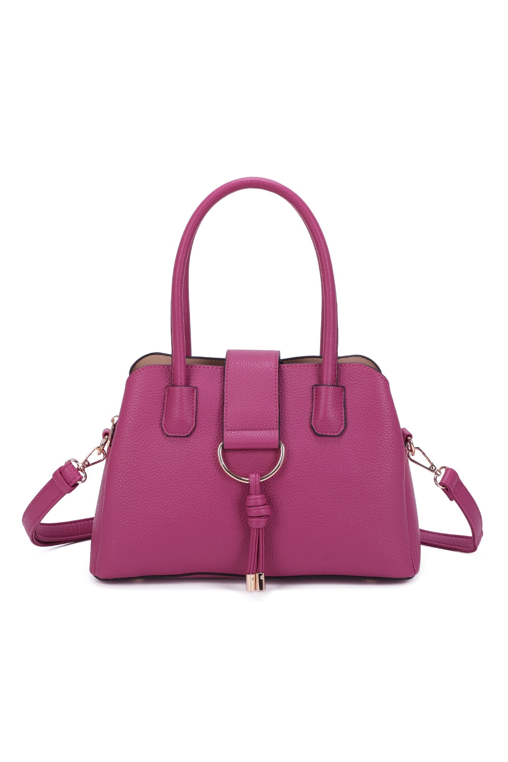 BellaElan PU Leather Triple Compartment Handbag with a metal D-ring Ornament and an Extra Long Strap - RJ241072