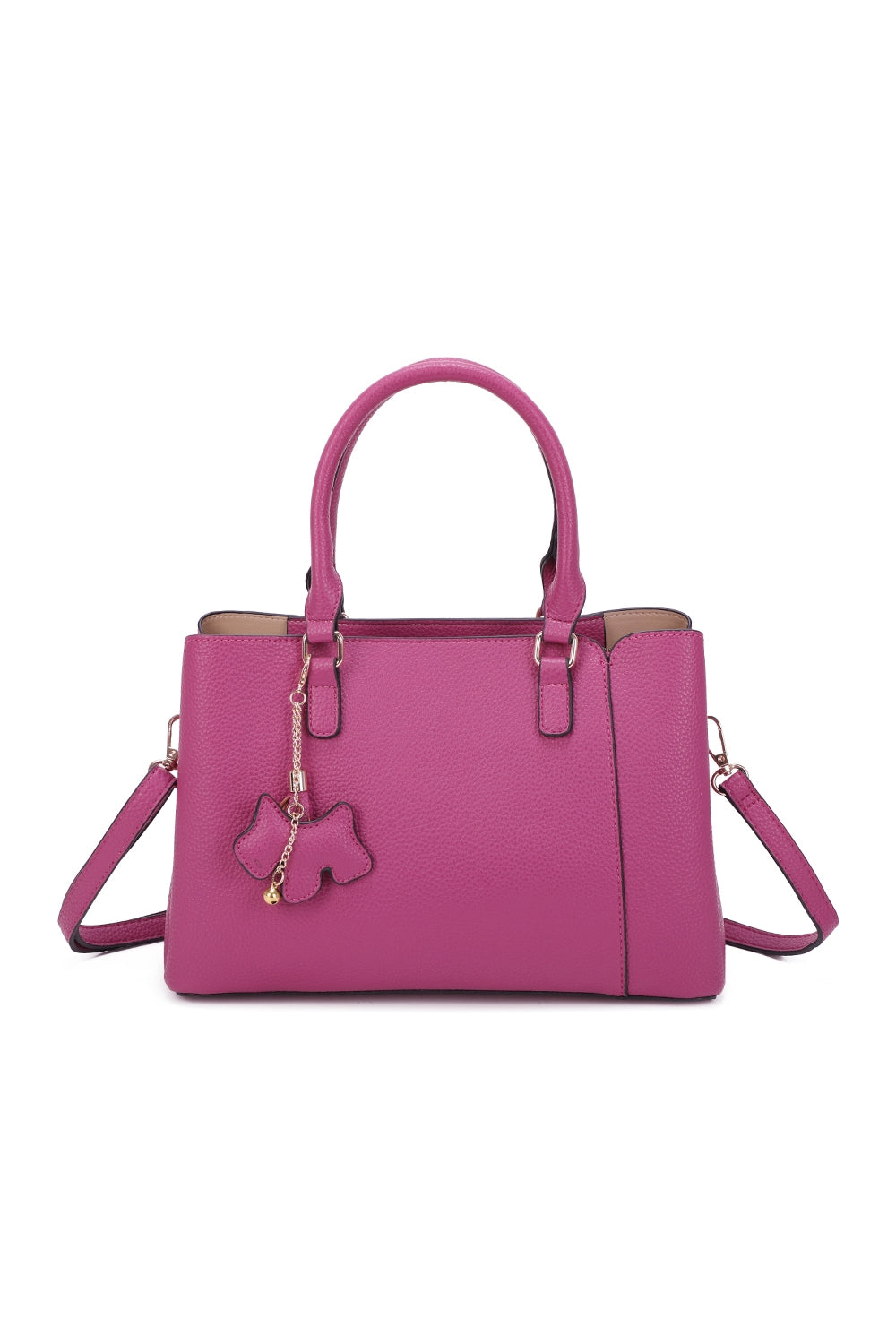 Velvet PU Leather Triple Compartment Shoulder Tote Bag With Dog Charm - RJ241073