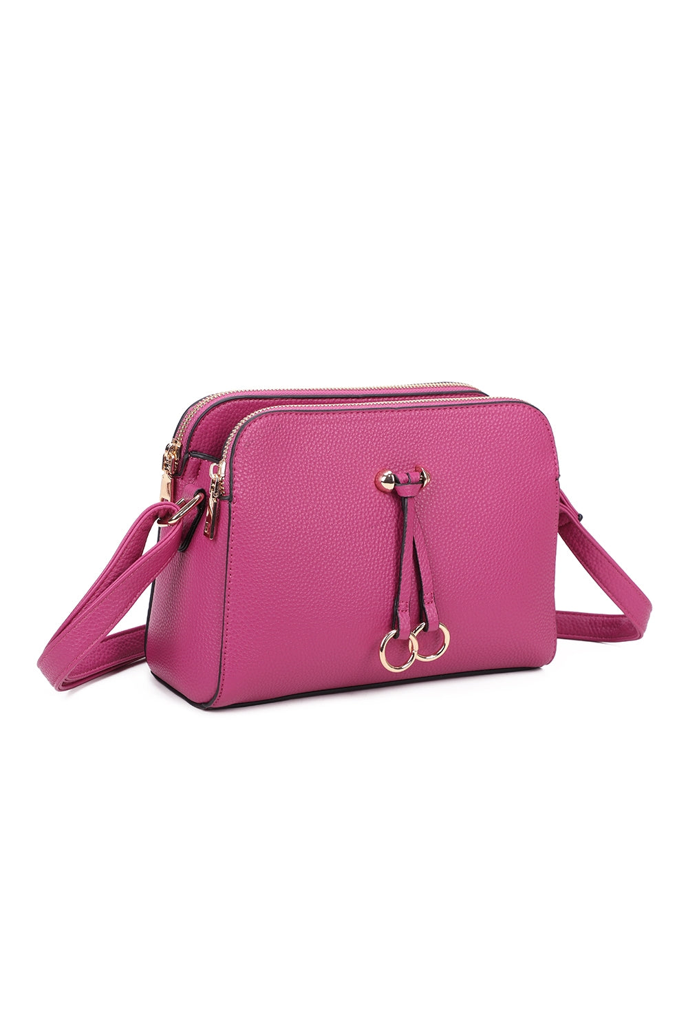 Metz Twin Rings Charm Three Zipped Sections PU Leather Crossbody Bag - RB230621
