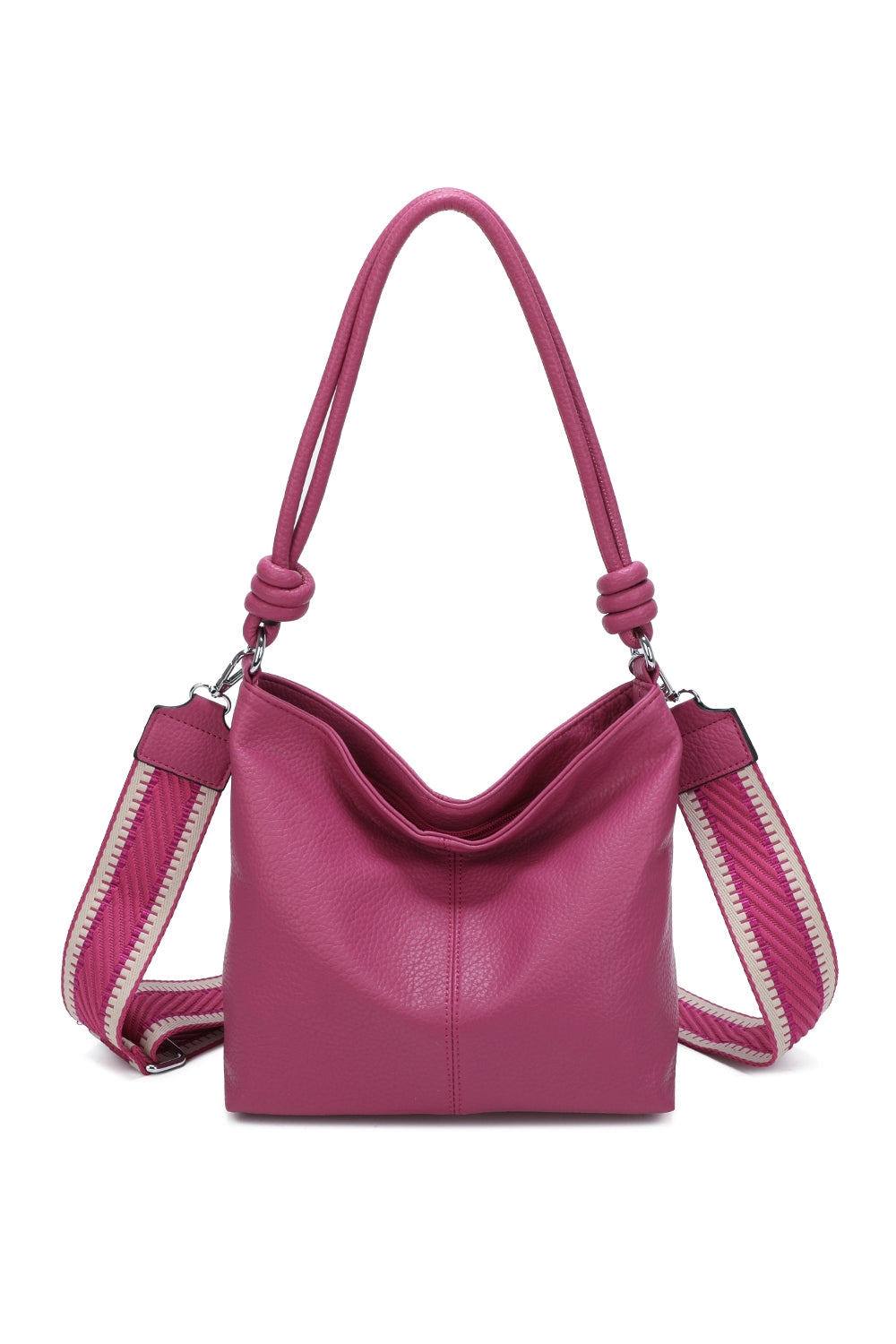 Velora PU Leather Shoulder Hobo Bag with Braided and Canvas Strap - RB241032