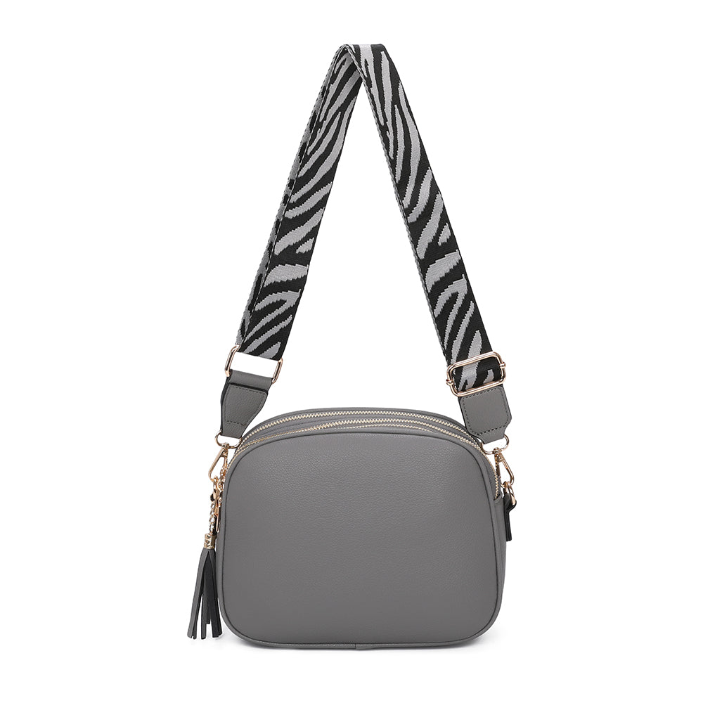 Simi Tassel Triple Zip PU Crossbody Bag with Camo Strap