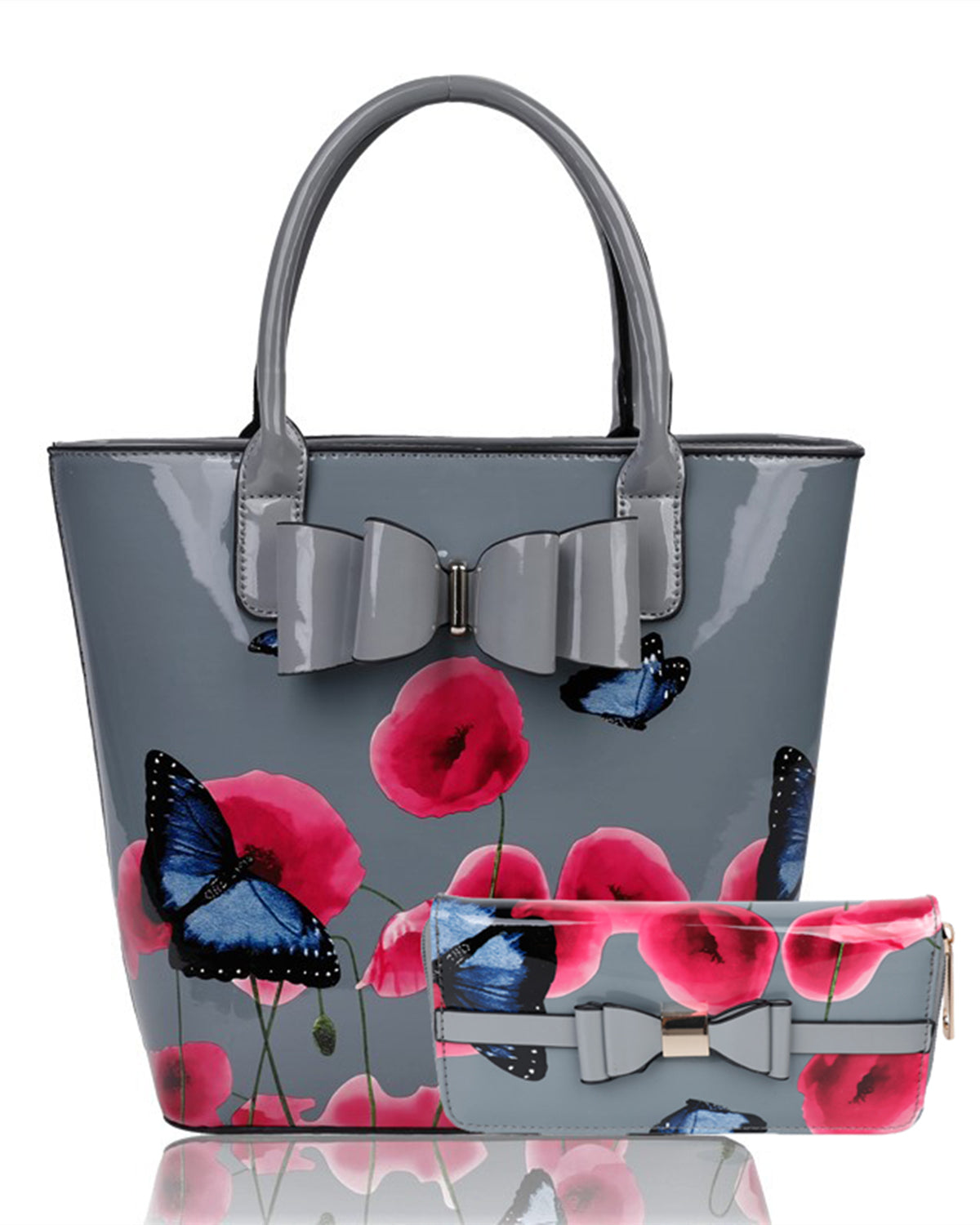 Amapola 2IN1 Poppy Flower & Buttlefly Bucket Shaped Top-Handle Bag With Purse Set - RJ180802