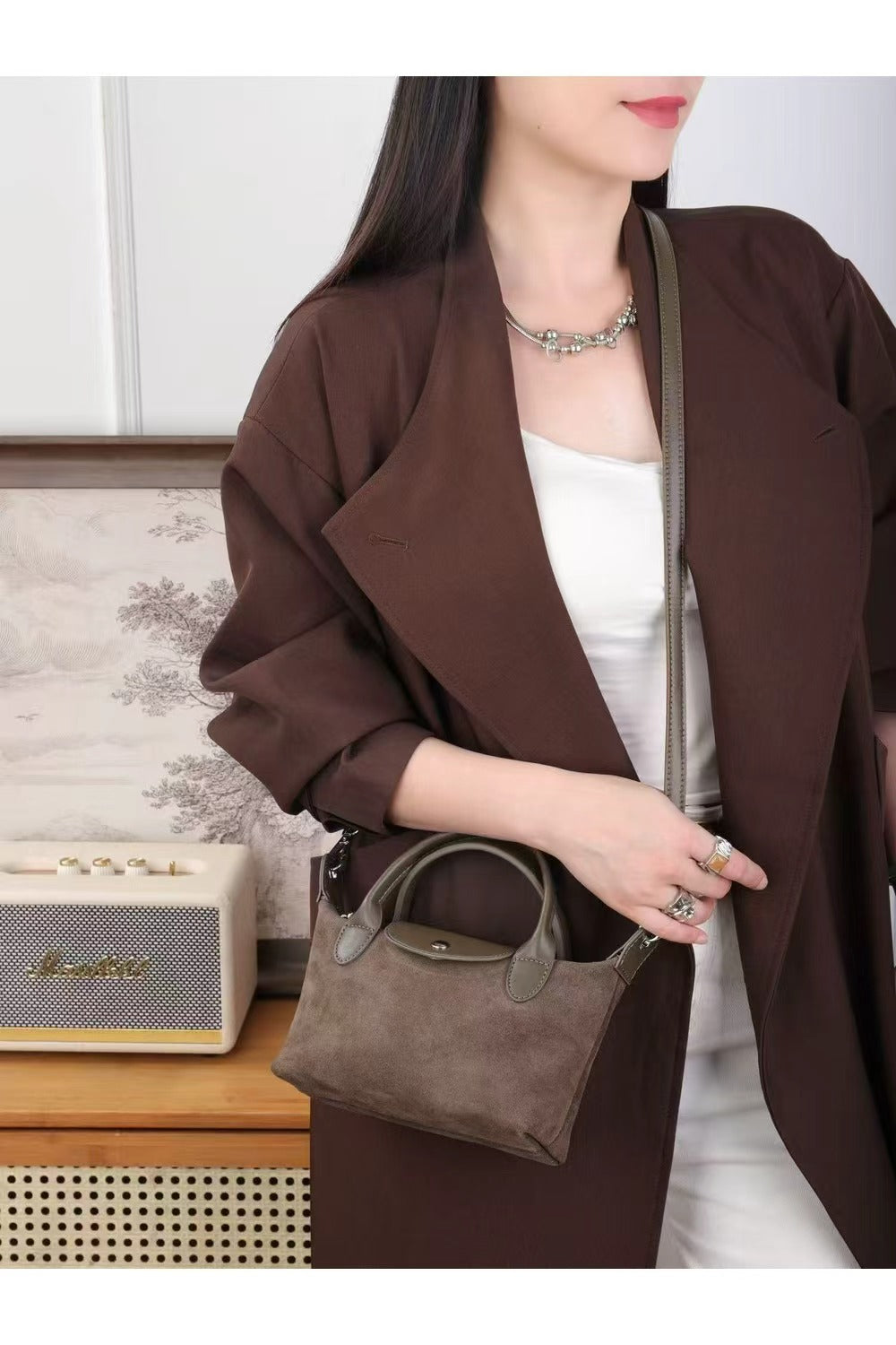 Forma Suede Real Leather Top-Handle Crossbody Bag - VL2508