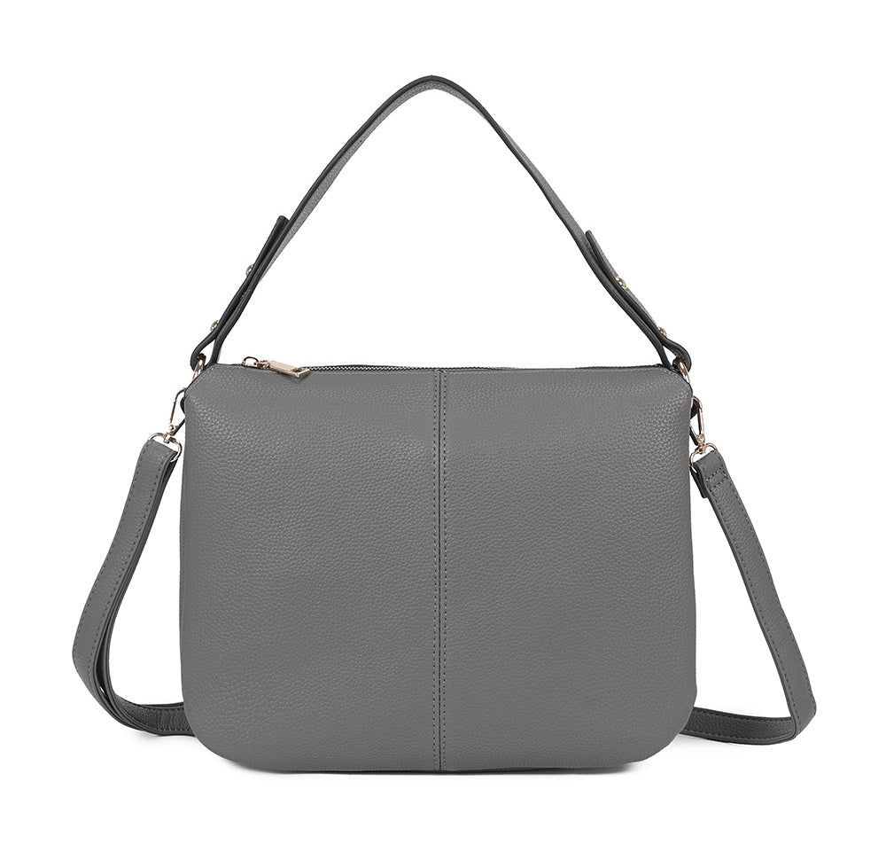 Aro Tri-Compartments PU Leather Crossbody Bag