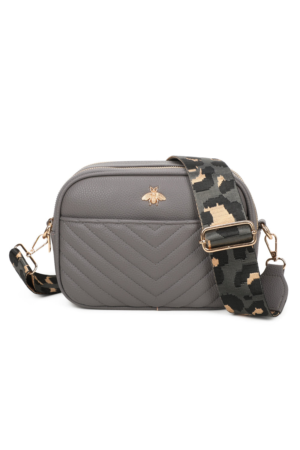Bee Badge Quilted Double Zipper Compartment Tassel Crossbody Handbag - RW250451