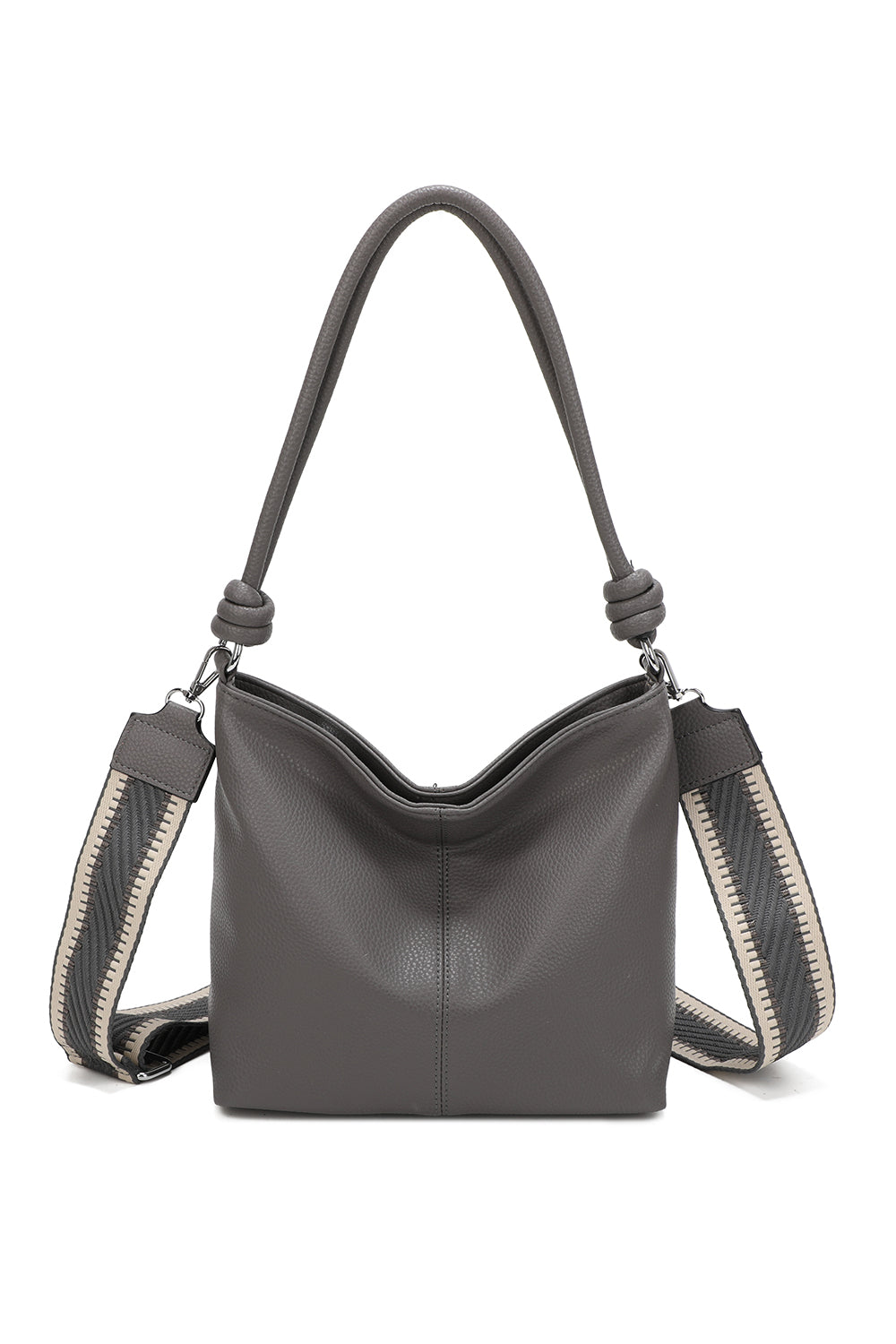 Velora PU Leather Shoulder Hobo Bag with Braided and Canvas Strap - RB241032