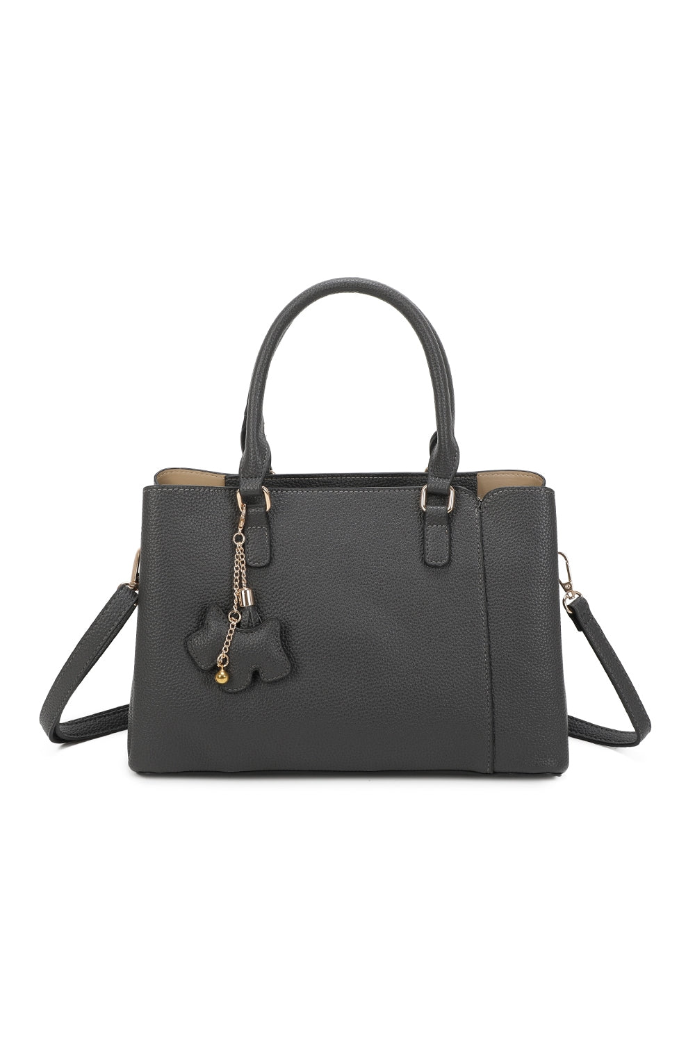Velvet PU Leather Triple Compartment Shoulder Tote Bag With Dog Charm - RJ241073