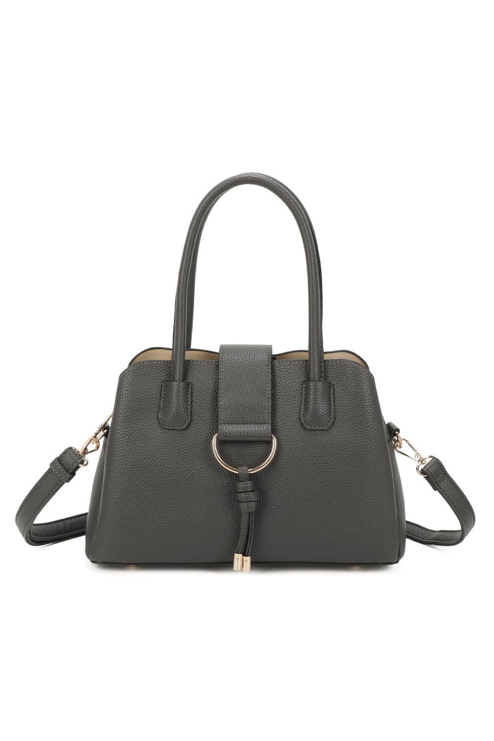 BellaElan PU Leather Triple Compartment Handbag with a metal D-ring Ornament and an Extra Long Strap - RJ241072