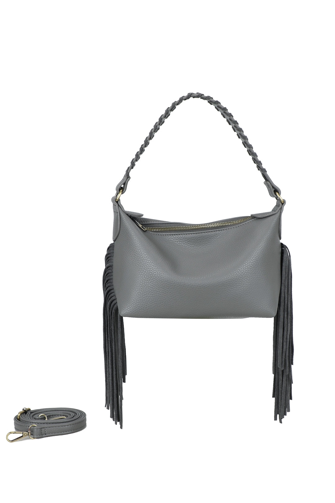 Lioren Suede PU Leather Small Crossbody Fringe Hobo Bag - RJ250975