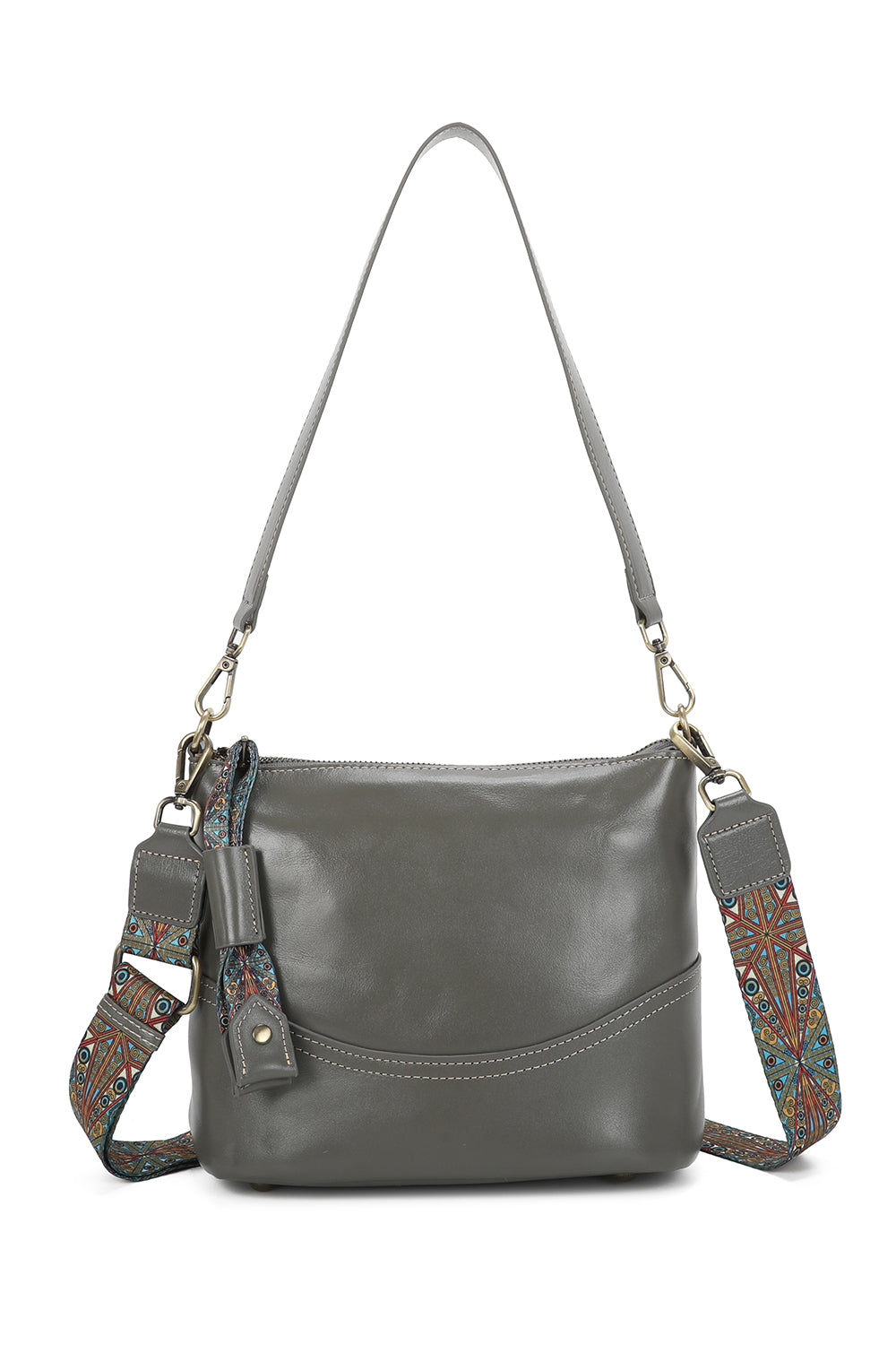 Rivier Leather Crossbody Shoulder Bag With Canvas Strap