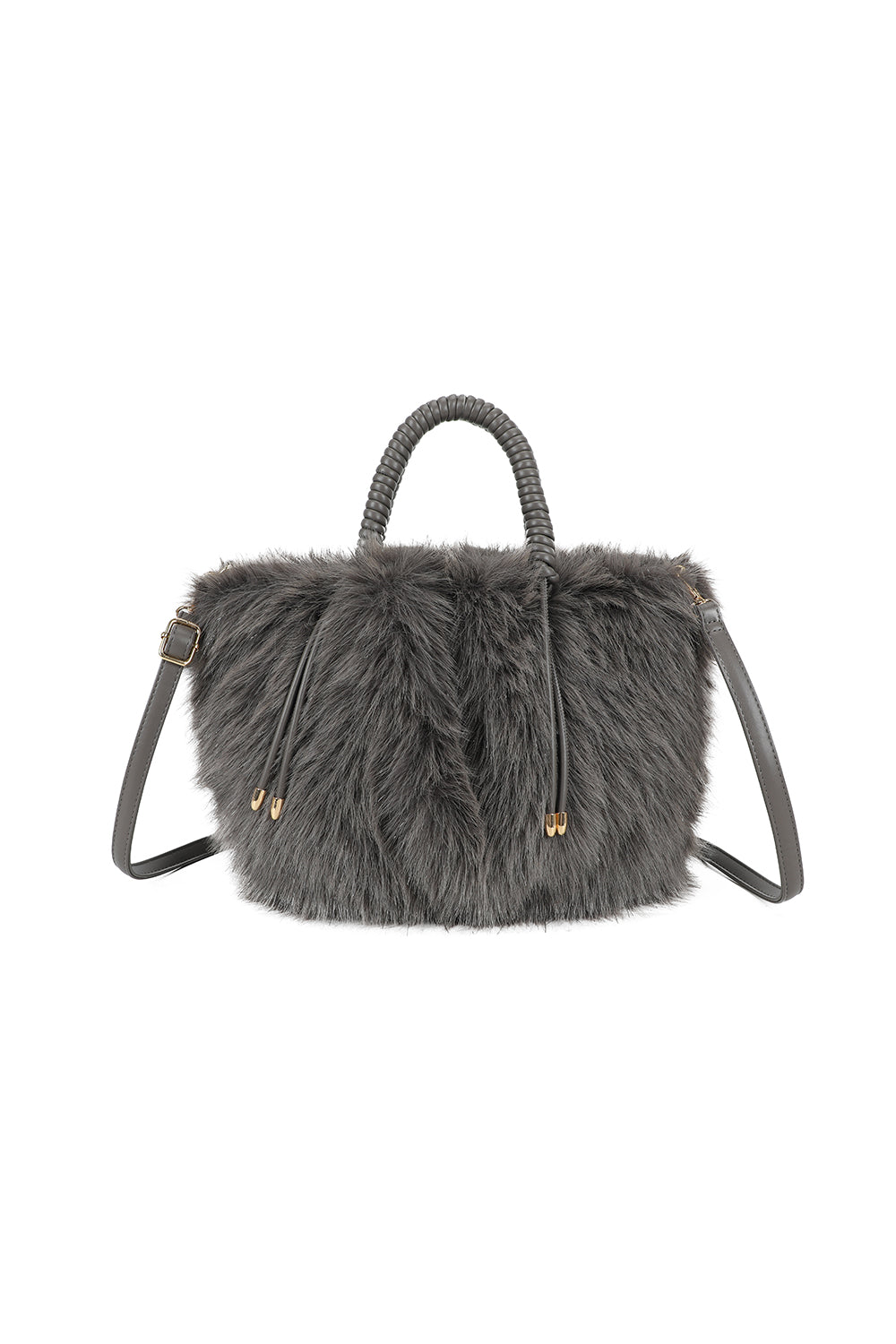 Avelyn Sparkling Faux Fur Top Handle Shoulder Bag with Braided Handle - RY250421