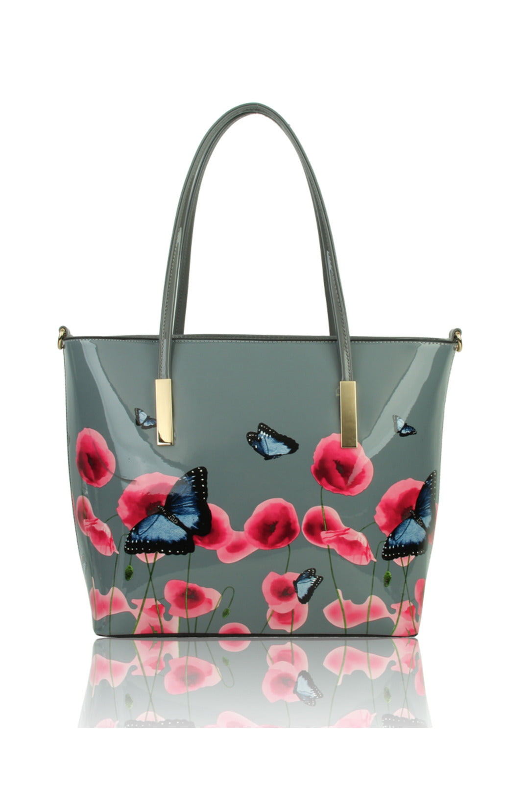 Patent Flower & Butterfly Patterned Tote Bag With Removable Strap - RL171056 - PB