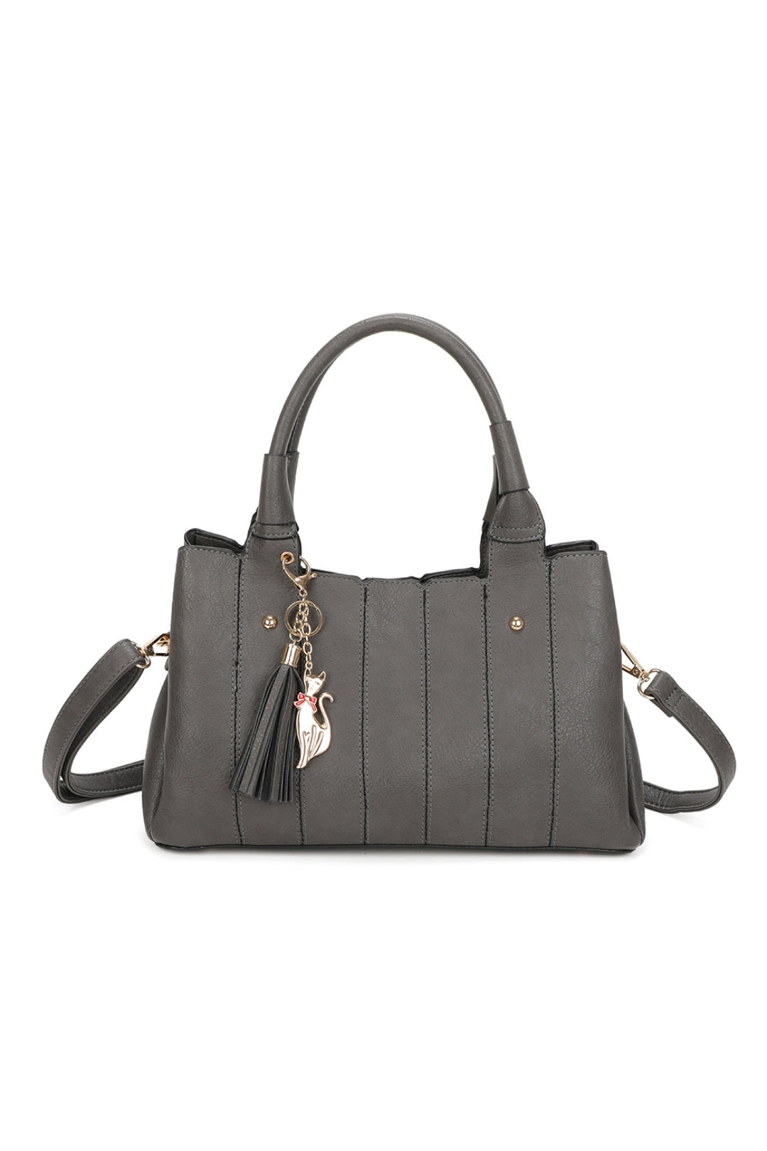 Katze Striped PU Leather Tote Shoulder Handbag with Kitten Charm(RB170853)