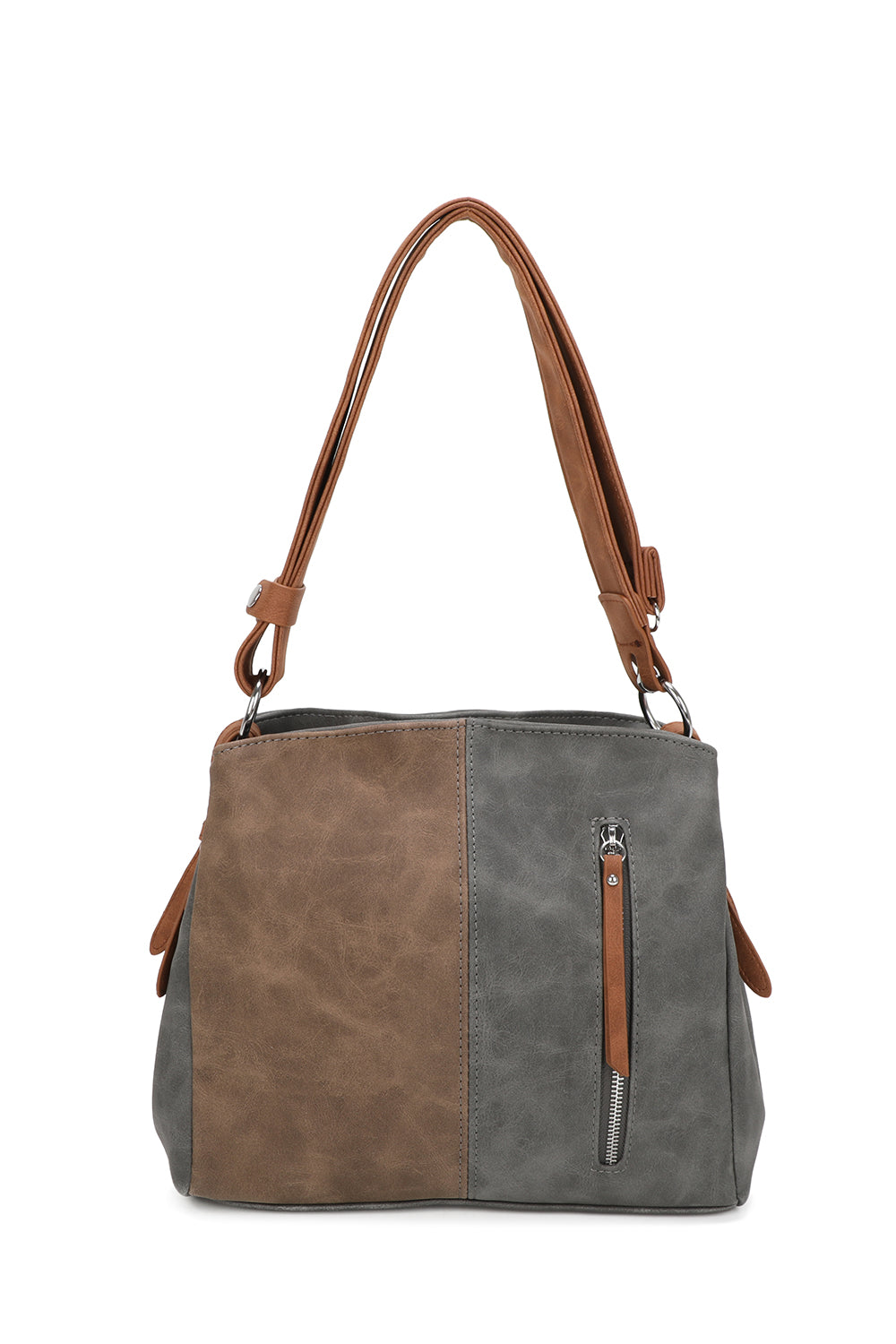 Velna Dual Compartment Strap Adjustable Suede Leather Hobo Bag - RW240455