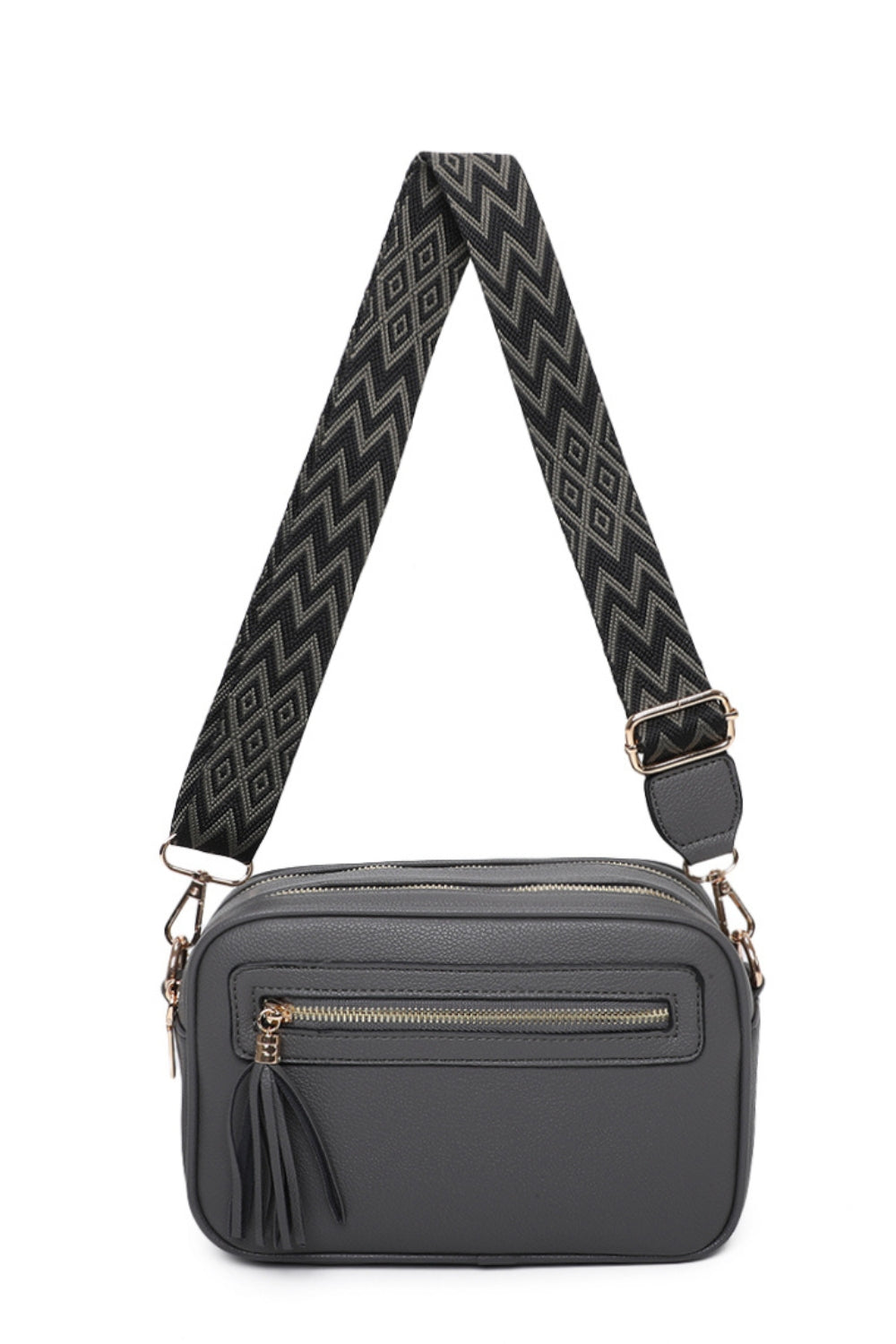 Tassol Zip Crossbody Bag with Canvas Strap