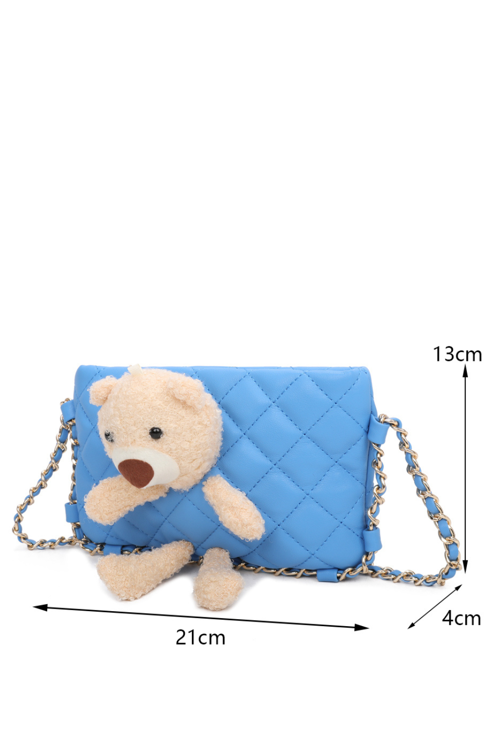 Teddy Bear Quilted Diamond Patterned Mini PU Leather Crossbody Bag