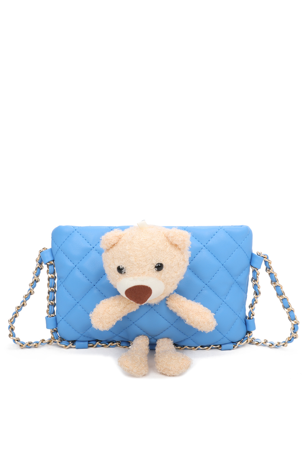 Teddy Bear Quilted Diamond Patterned Mini PU Leather Crossbody Bag