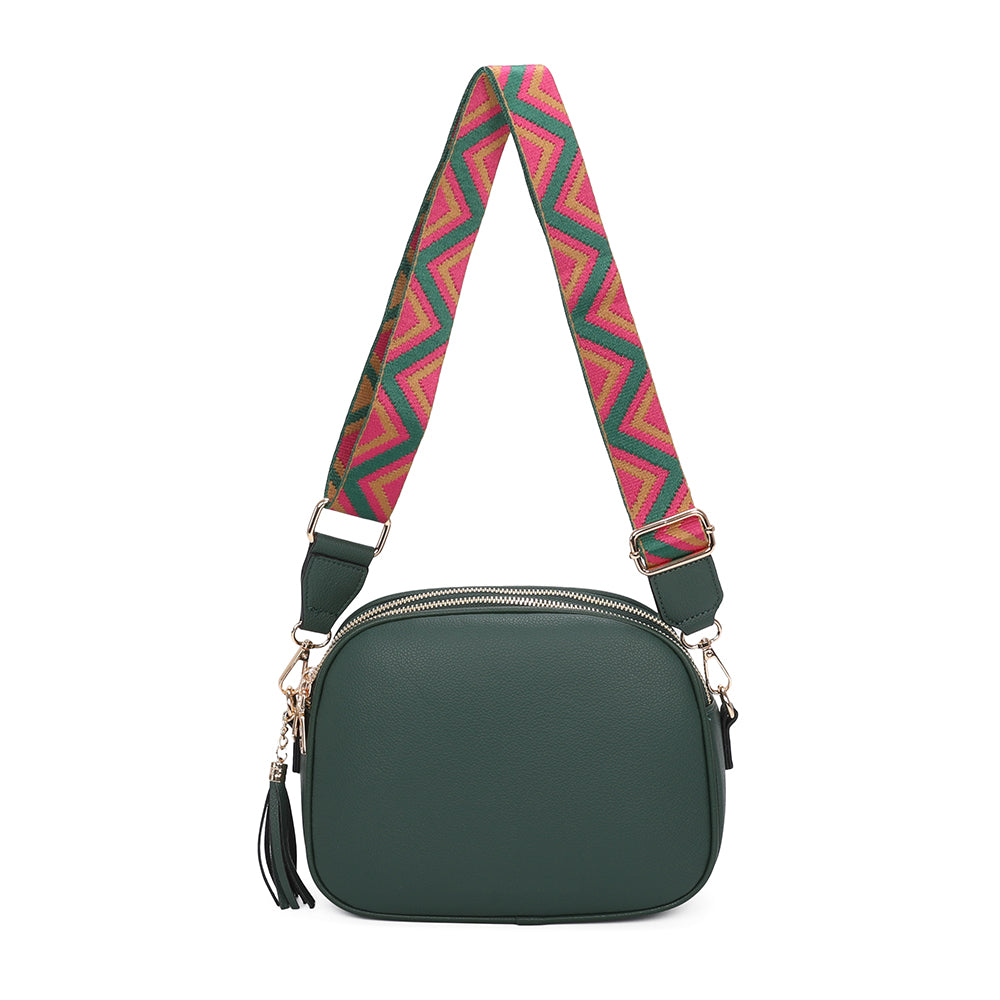 Simi Tassel Triple Zip PU Crossbody Bag with Camo Strap