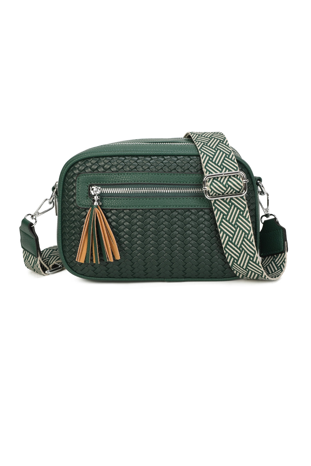 Forte Tassel Woven Pleated Zip Crossbody Bag With Canvas Strap - RB260511