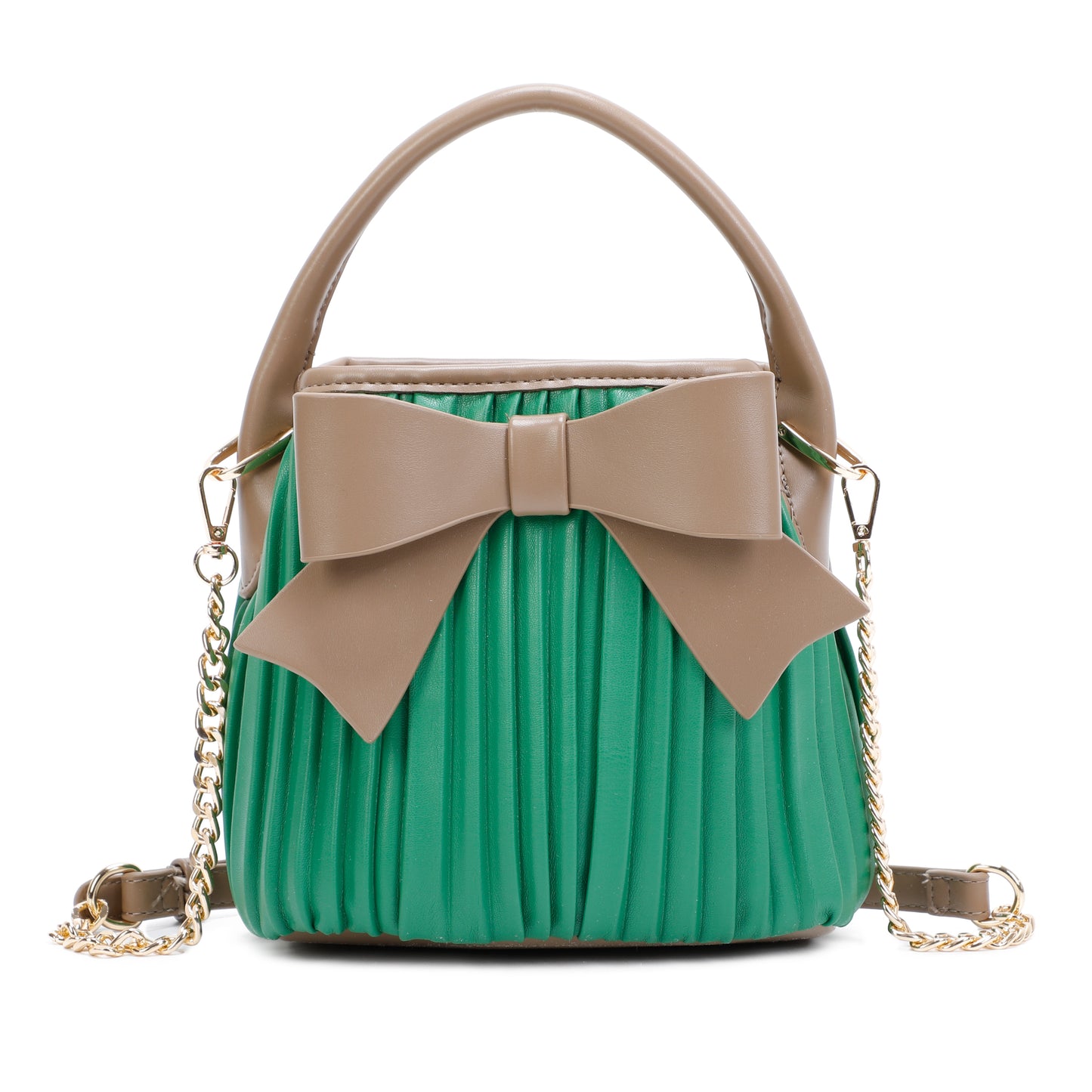 Ruffled Faux Leather Handle Handbag