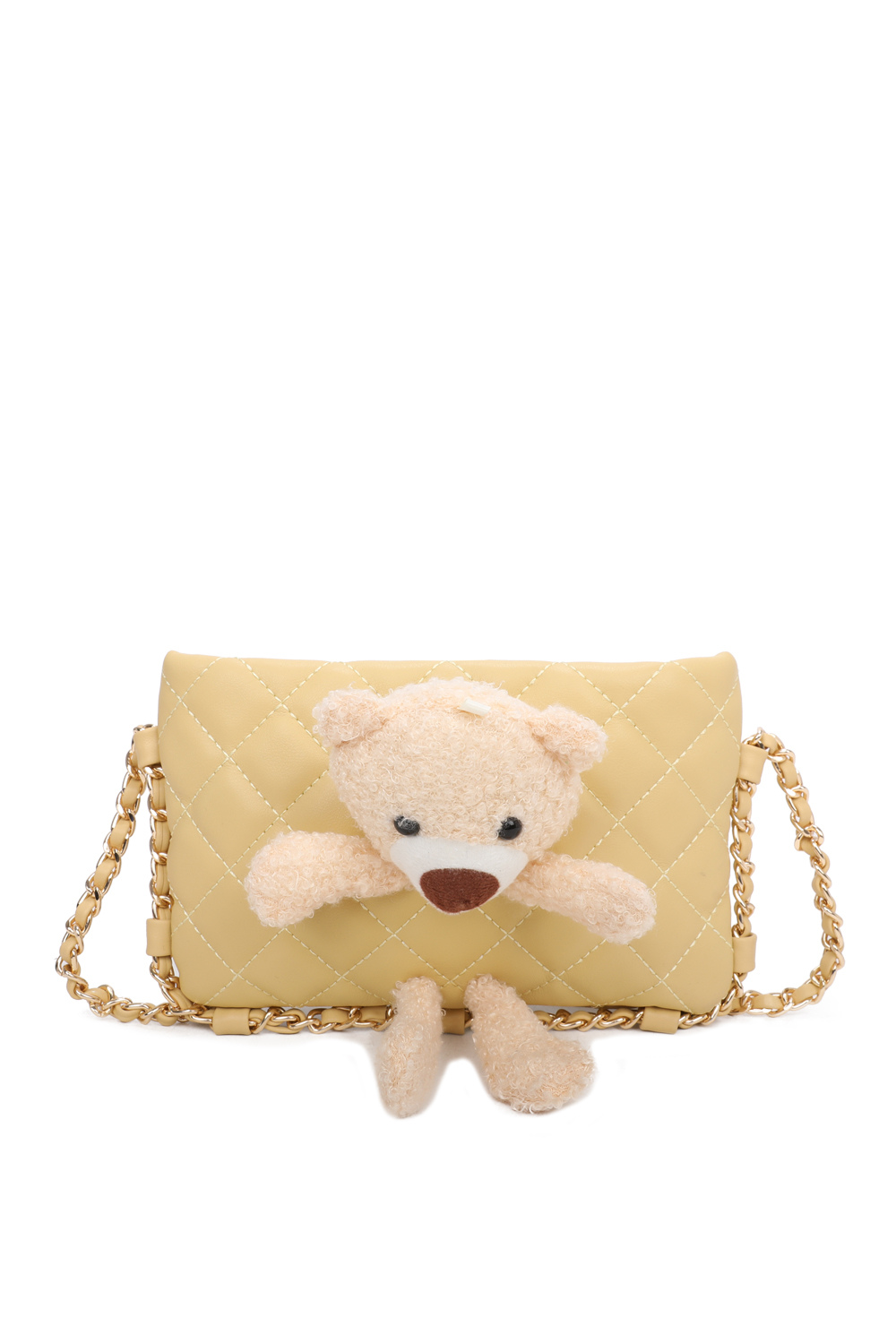 Teddy Bear Quilted Diamond Patterned Mini PU Leather Crossbody Bag