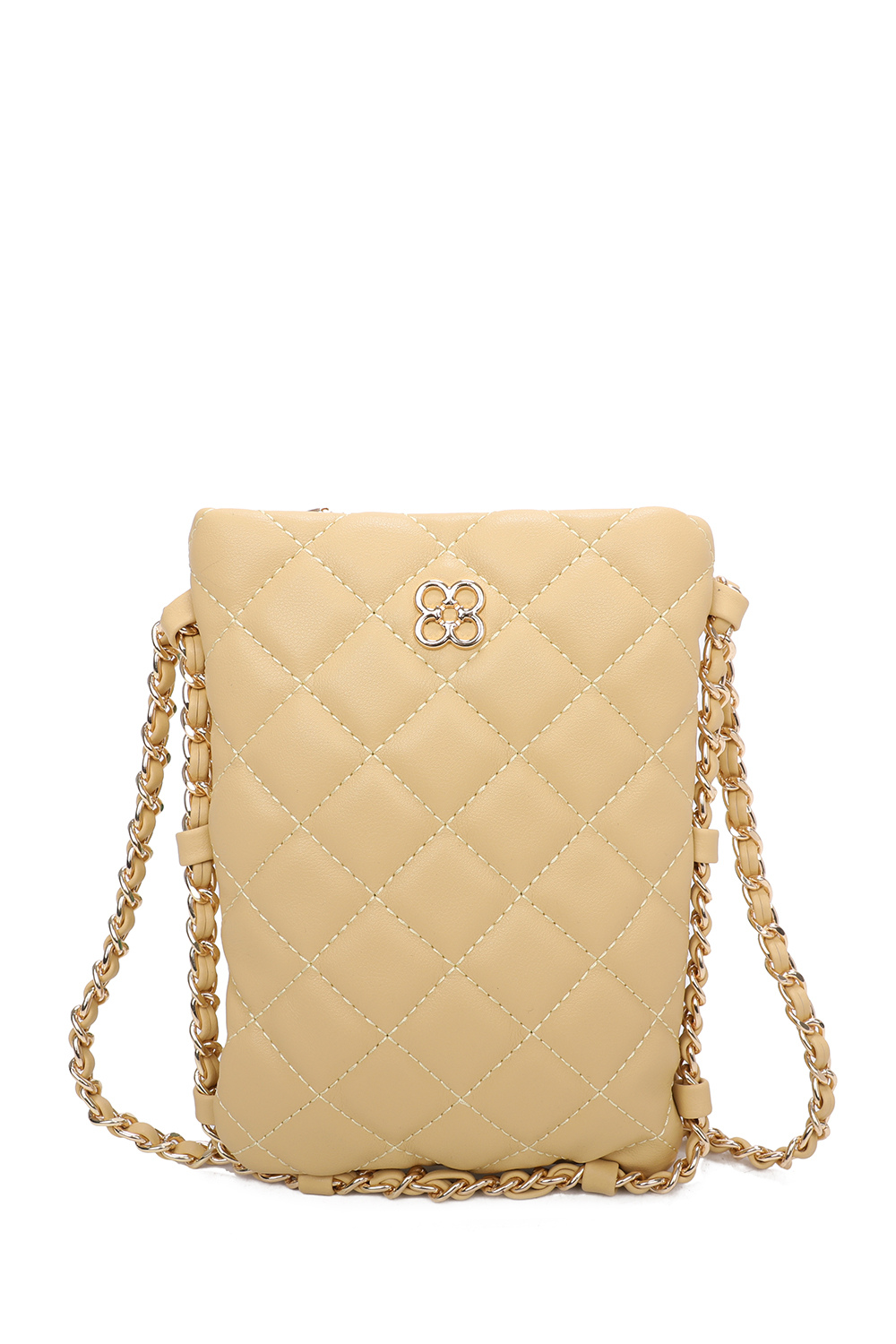 Clover Quilted Diamond Patterned Mini PU Leather Vertical Crossbody Bag