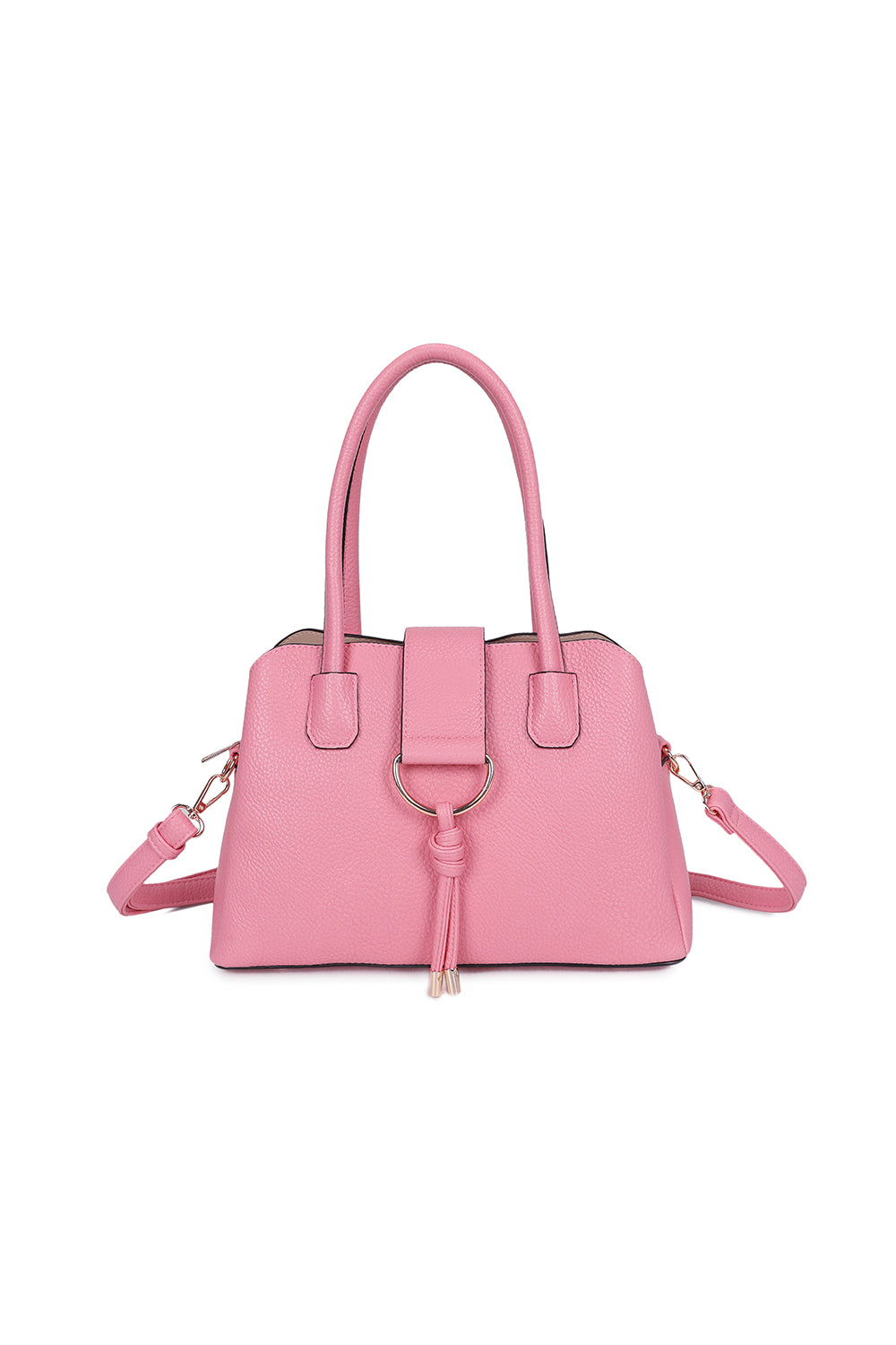 BellaElan PU Leather Triple Compartment Handbag with a metal D-ring Ornament and an Extra Long Strap - RJ241072