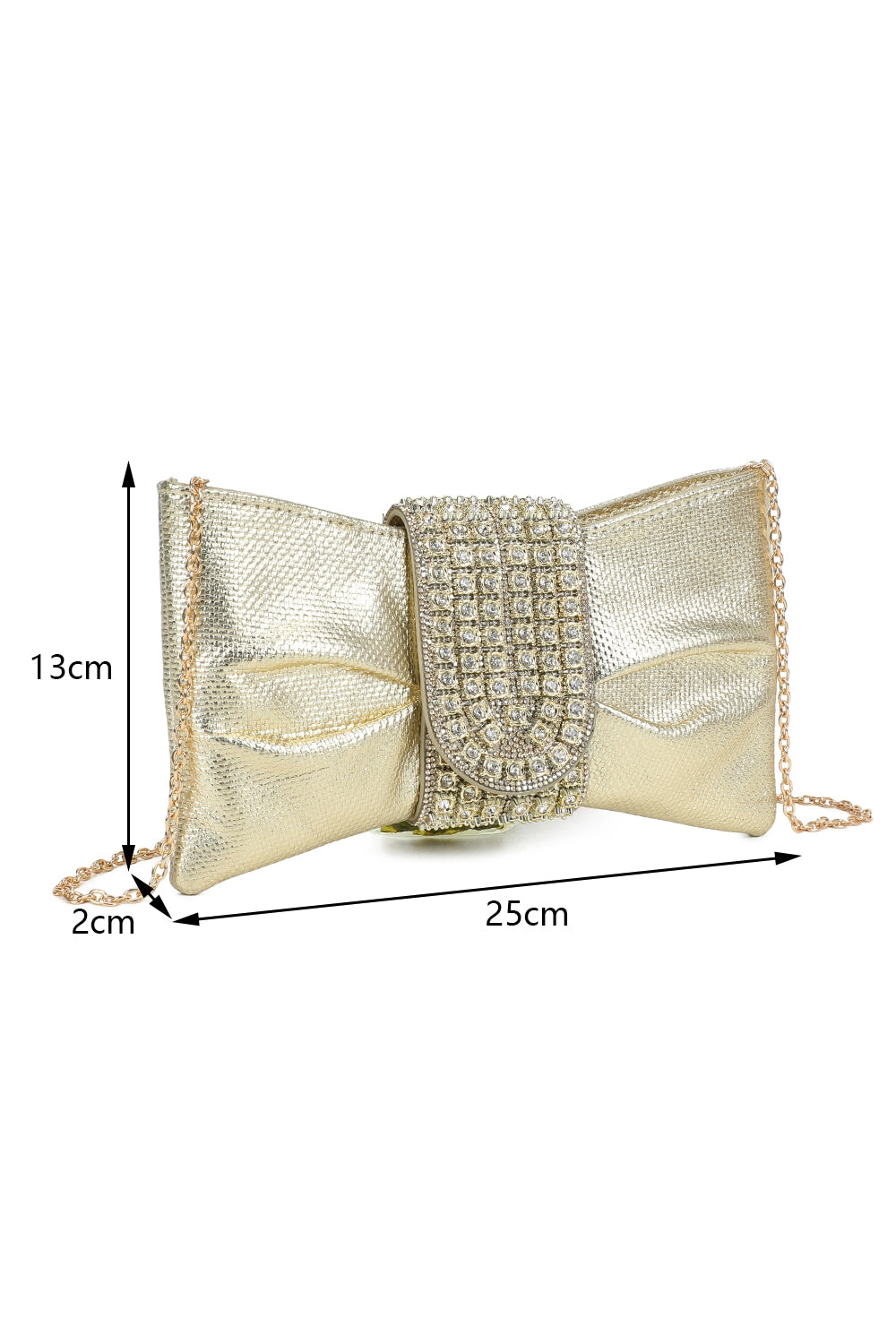 Virelline Tie Shape Flap Zip Top Diamante Clutch Bag - RZ2532