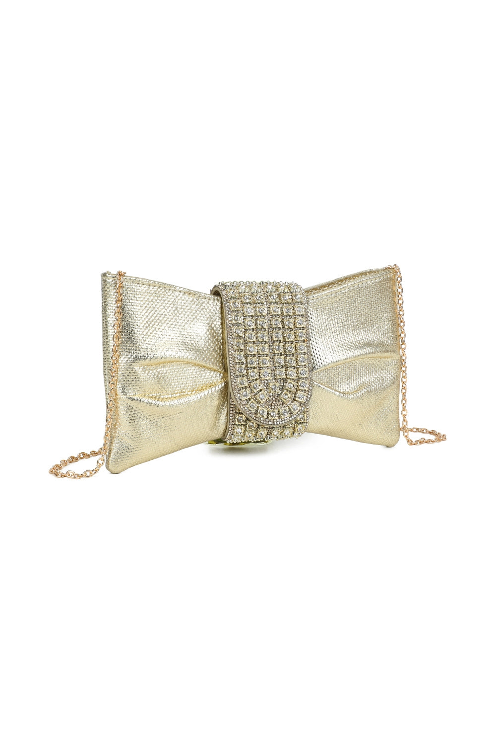 Virelline Tie Shape Flap Zip Top Diamante Clutch Bag - RZ2532