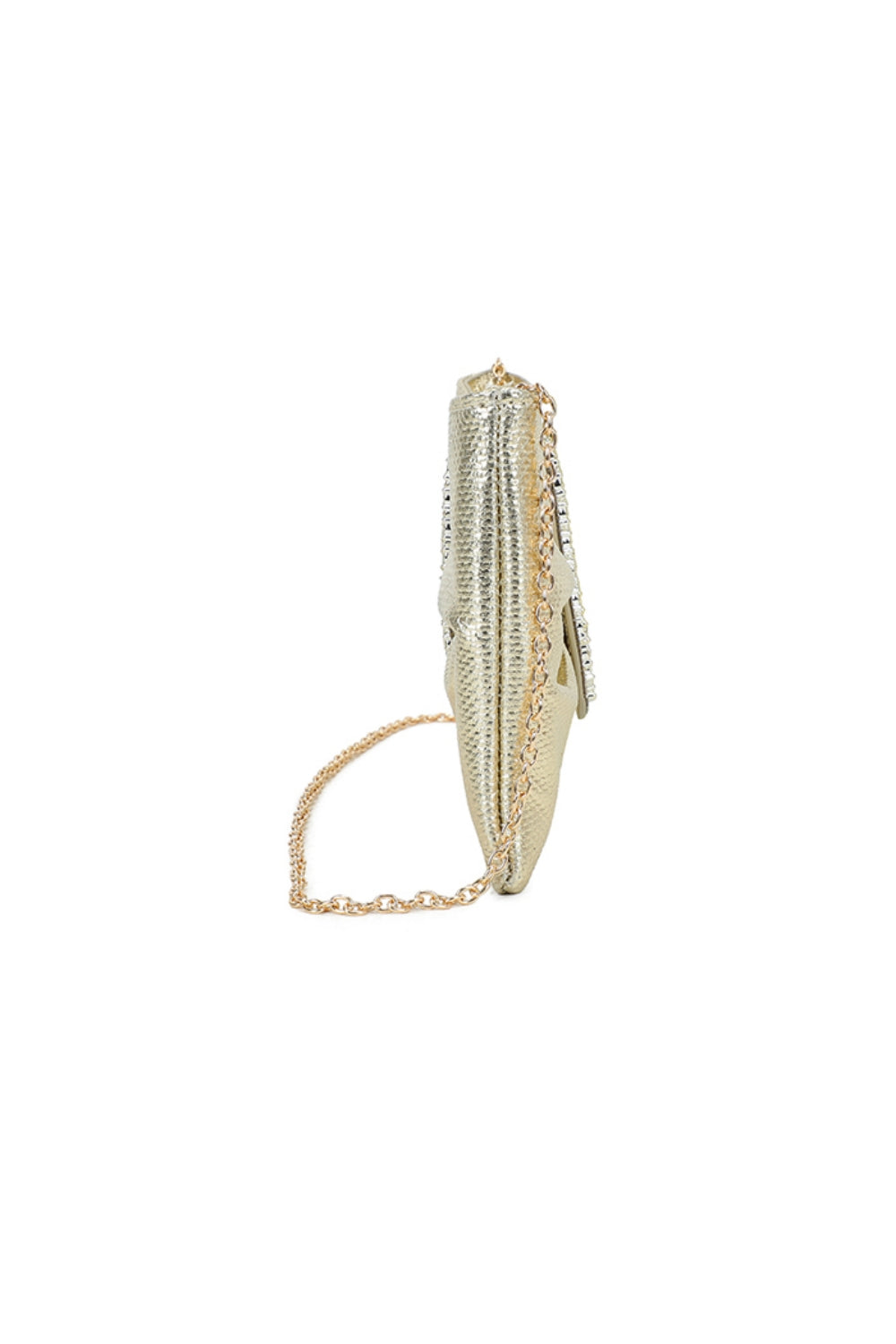 Virelline Tie Shape Flap Zip Top Diamante Clutch Bag - RZ2532