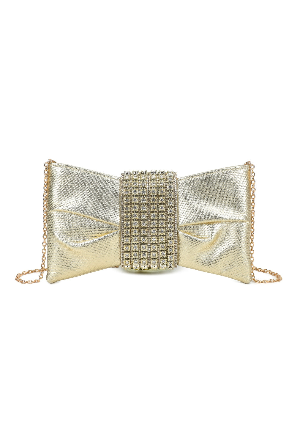 Virelline Tie Shape Flap Zip Top Diamante Clutch Bag - RZ2532