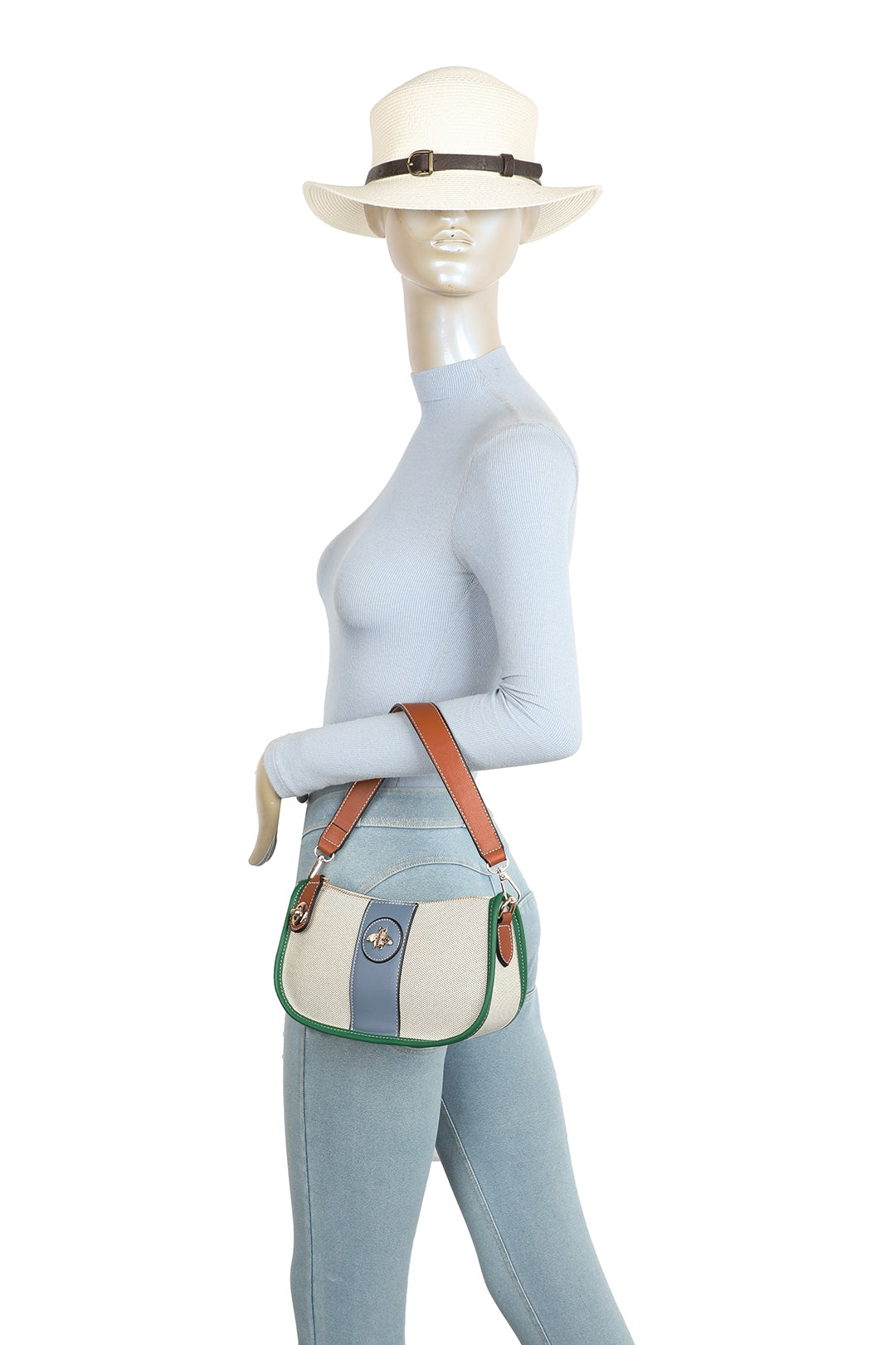Apiary Bee Badge Canvas PU Leather Top Handle Shoulder Bag - RB250956