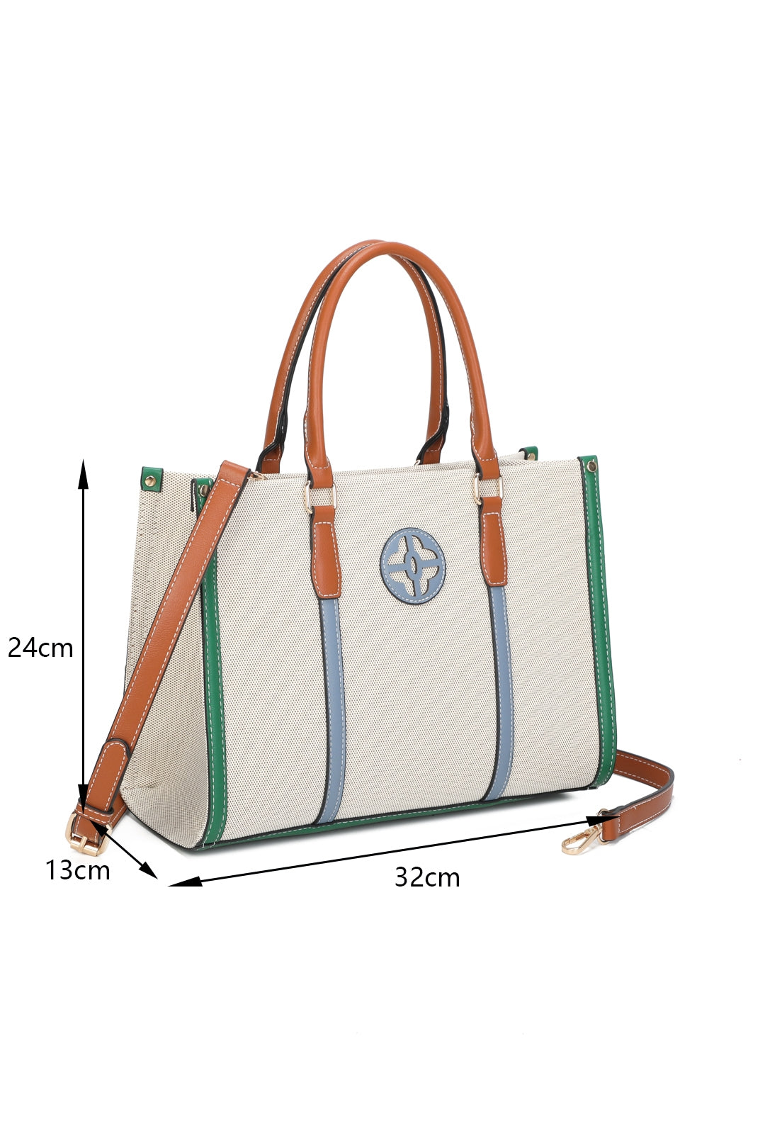 Noeud Large Size Multi-colour Canvas PU Leather Top Handle Tote Bag - RB250957