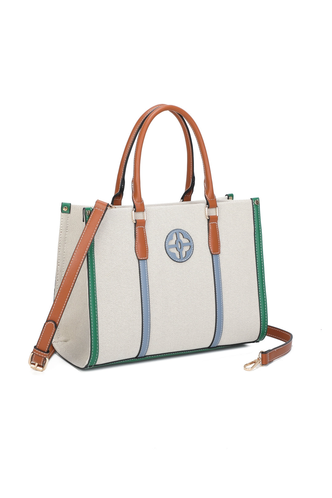 Noeud Large Size Multi-colour Canvas PU Leather Top Handle Tote Bag - RB250957