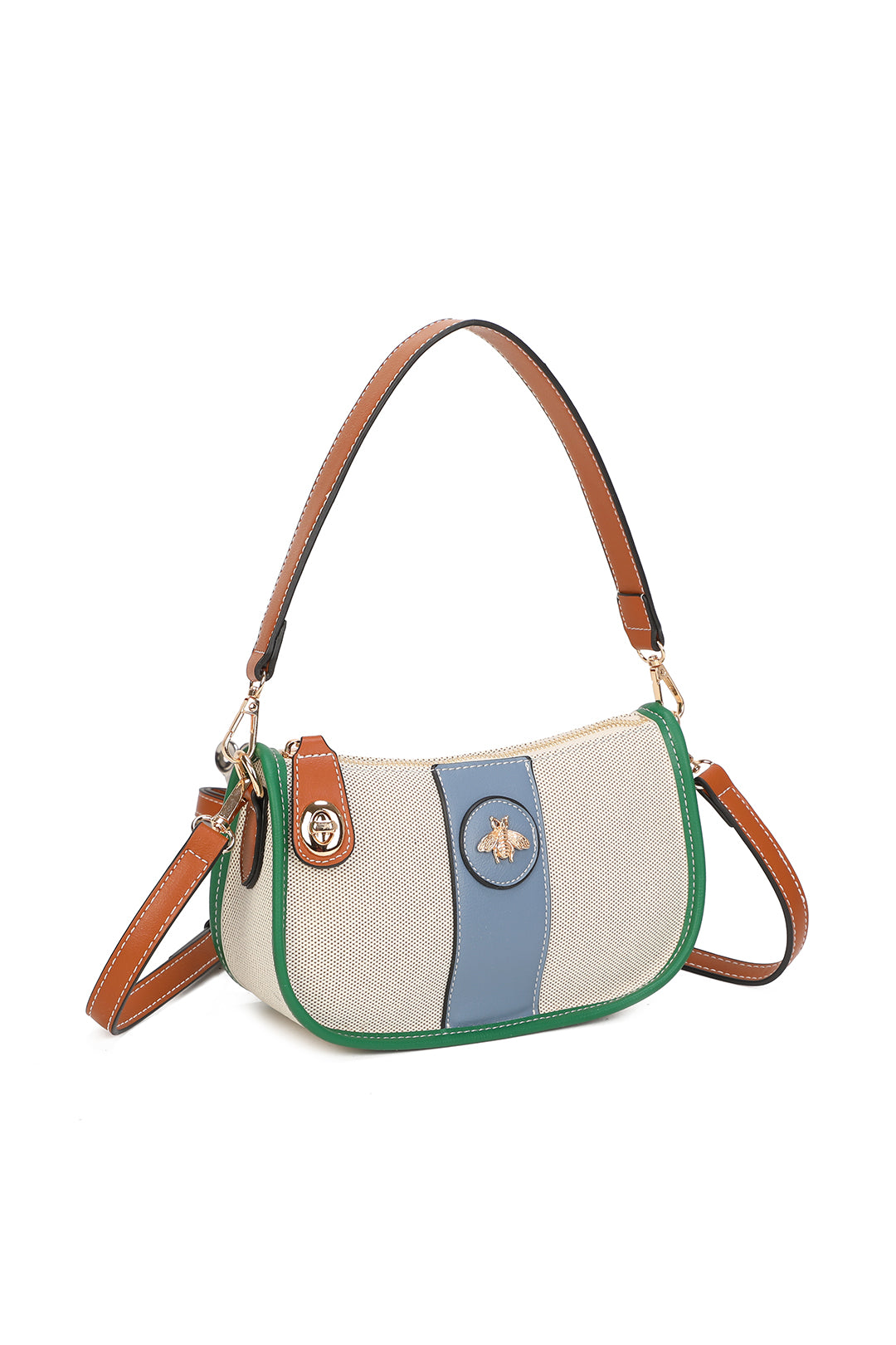Apiary Bee Badge Canvas PU Leather Top Handle Shoulder Bag - RB250956