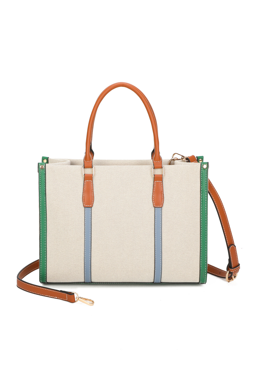 Noeud Large Size Multi-colour Canvas PU Leather Top Handle Tote Bag - RB250957