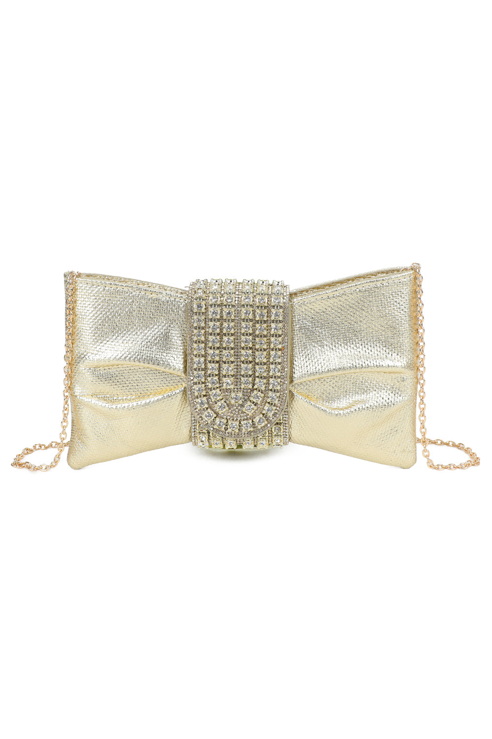Virelline Tie Shape Flap Zip Top Diamante Clutch Bag - RZ2532