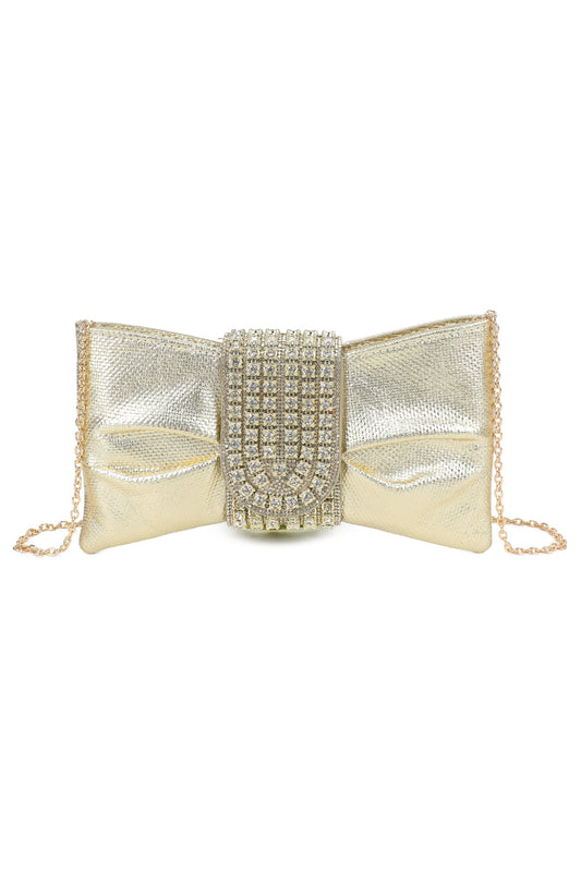 Virelline Tie Shape Flap Zip Top Diamante Clutch Bag - RZ2532