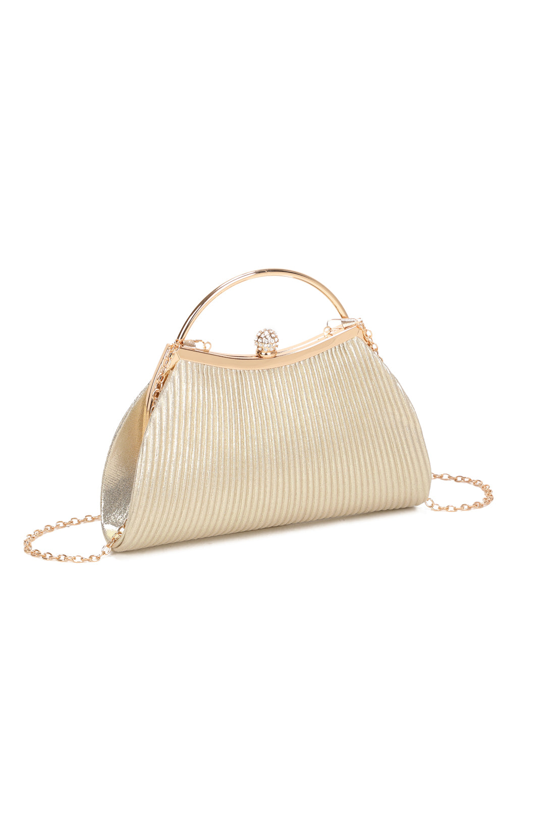 Orellis Pleated Satin Glittering Top Handle Evening Clutch Bag - RZ2515