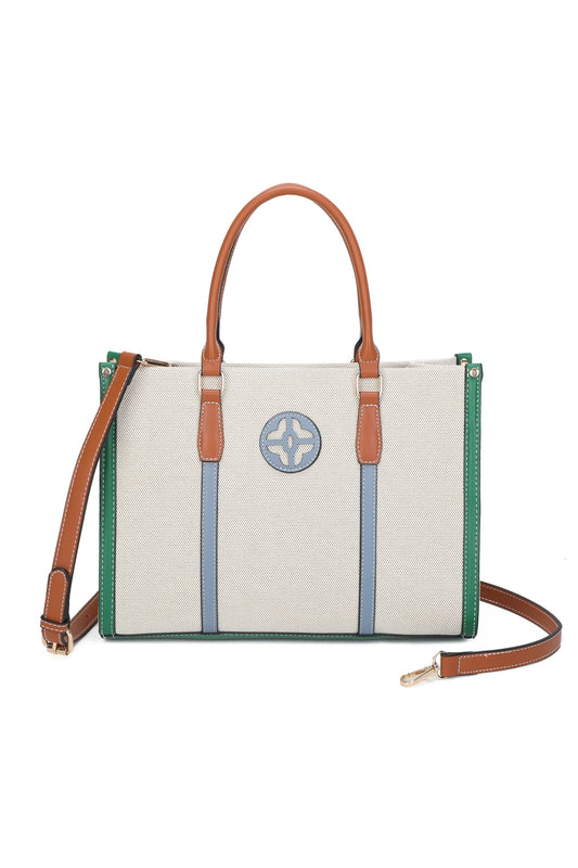 Noeud Large Size Multi-colour Canvas PU Leather Top Handle Tote Bag - RB250957
