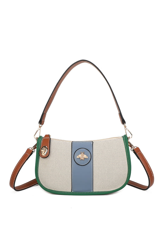 Apiary Bee Badge Canvas PU Leather Top Handle Shoulder Bag - RB250956