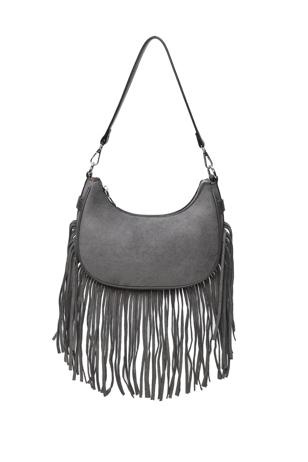 Mesa Suede Fringe Tassel Shoulder Hobo Bag With Removable strap - RX250931