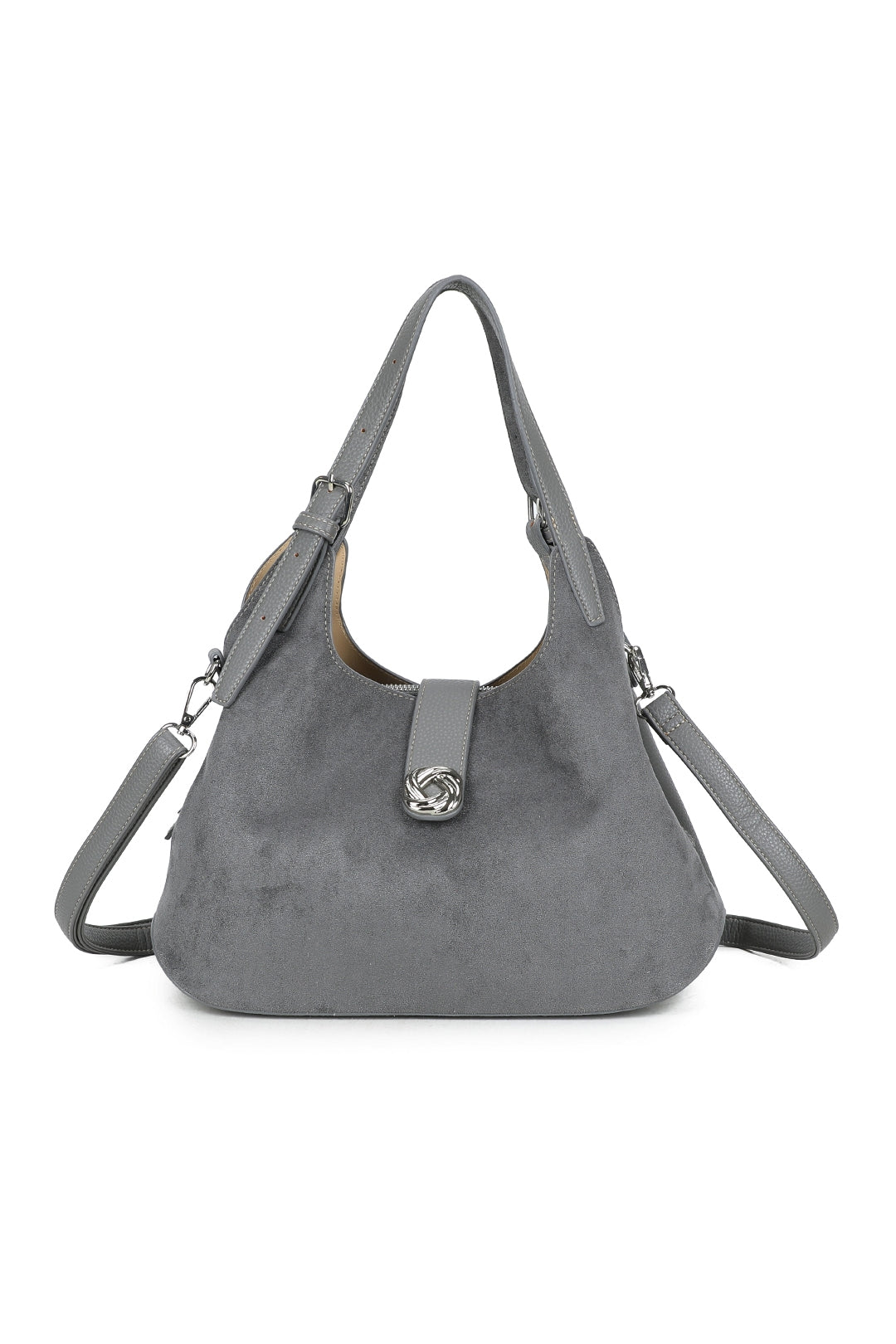 Caly Suede Tri-Compartments Top Handbag Hobo Bag with Detachable Strap - RJ250972